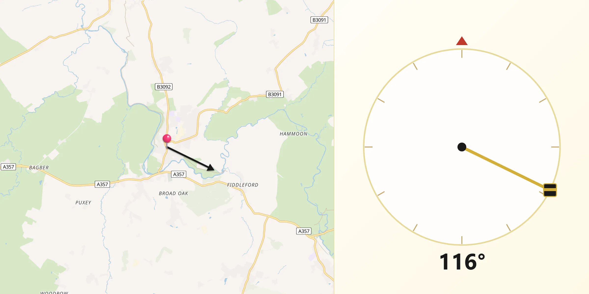 Qibla Direction from Sturminster Newton