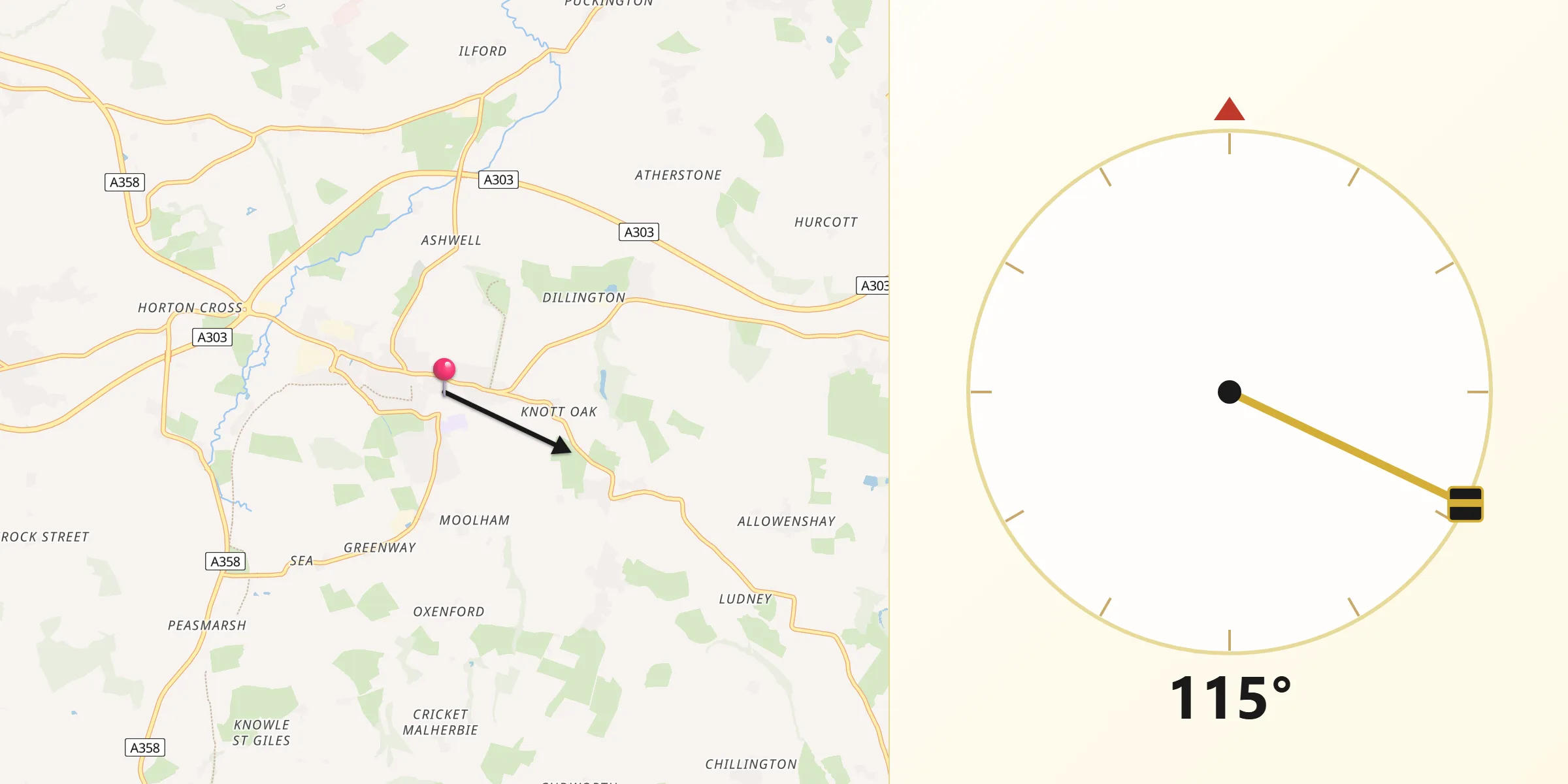 Qibla Direction from Ilminster