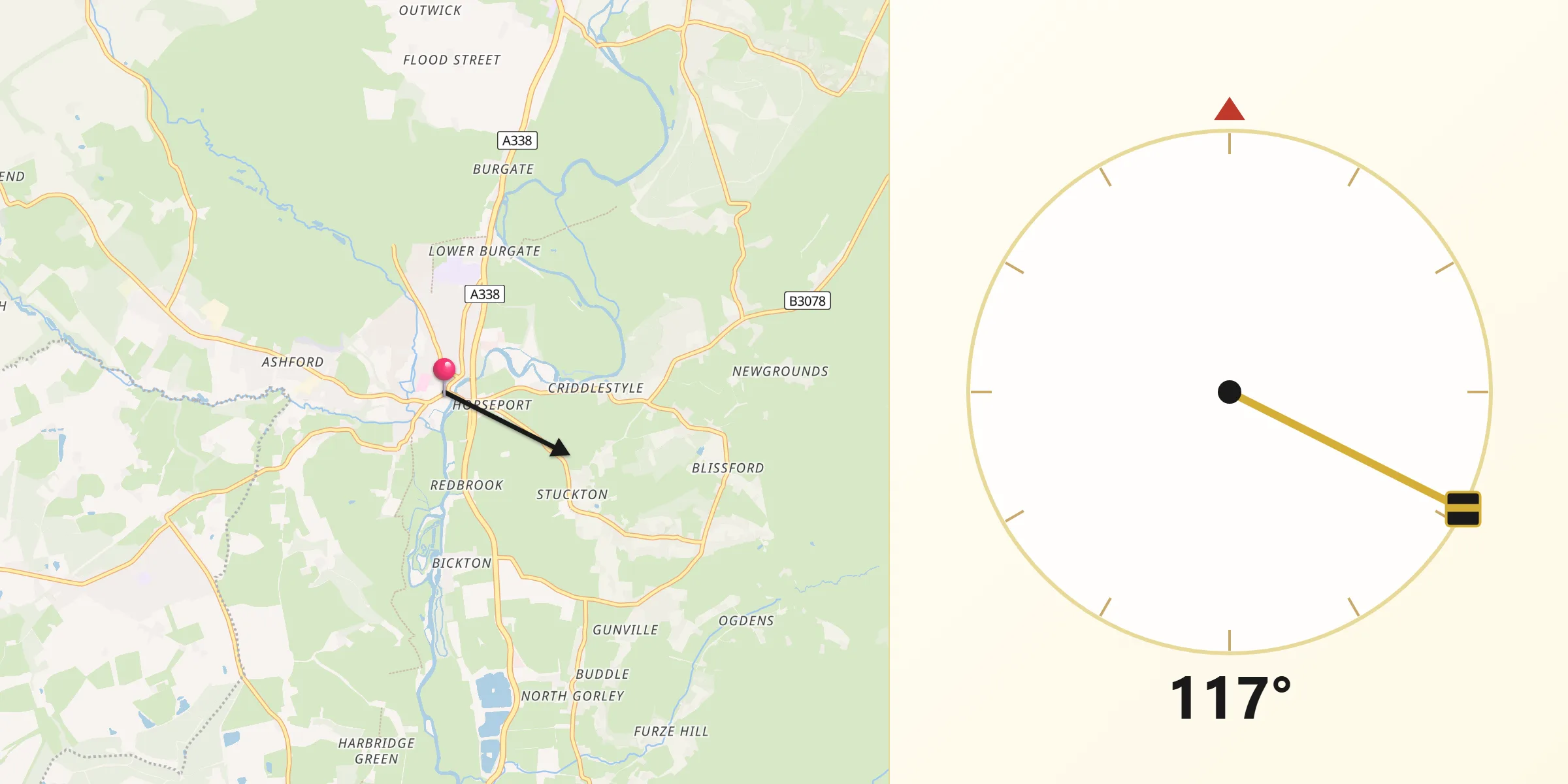 Qibla Direction from Fordingbridge