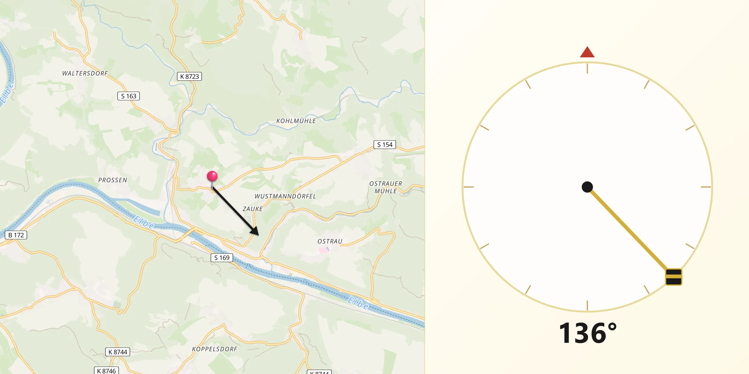 Qibla-Richtung von Rathmannsdorf