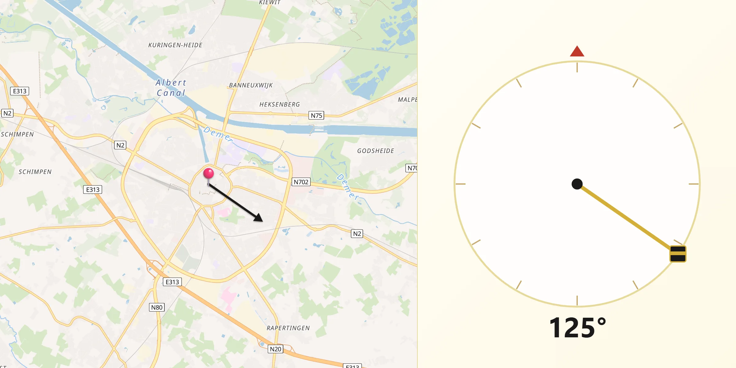Qibla Richting vanaf Hasselt