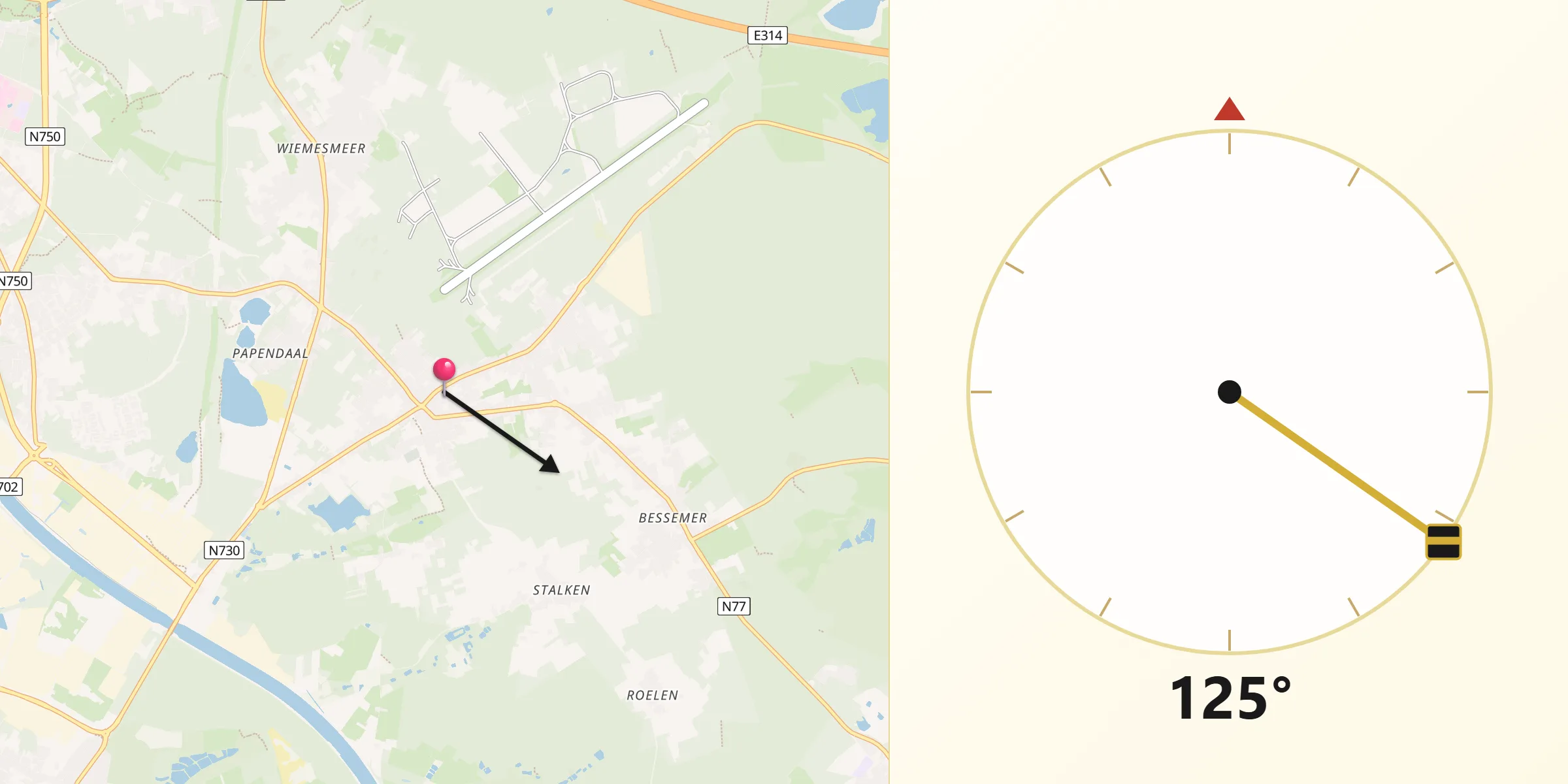 Direction vers la Qibla depuis Zutendaal