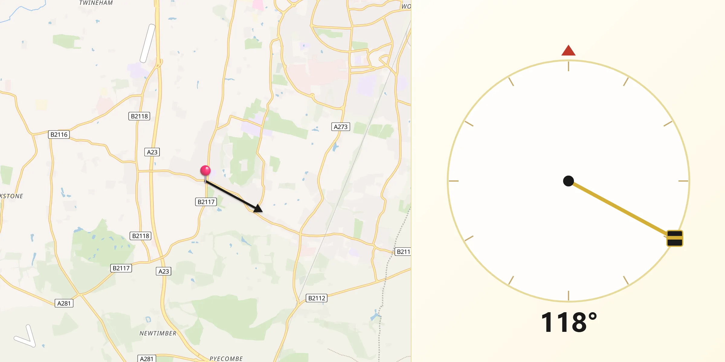 Qibla Direction from Hurstpierpoint