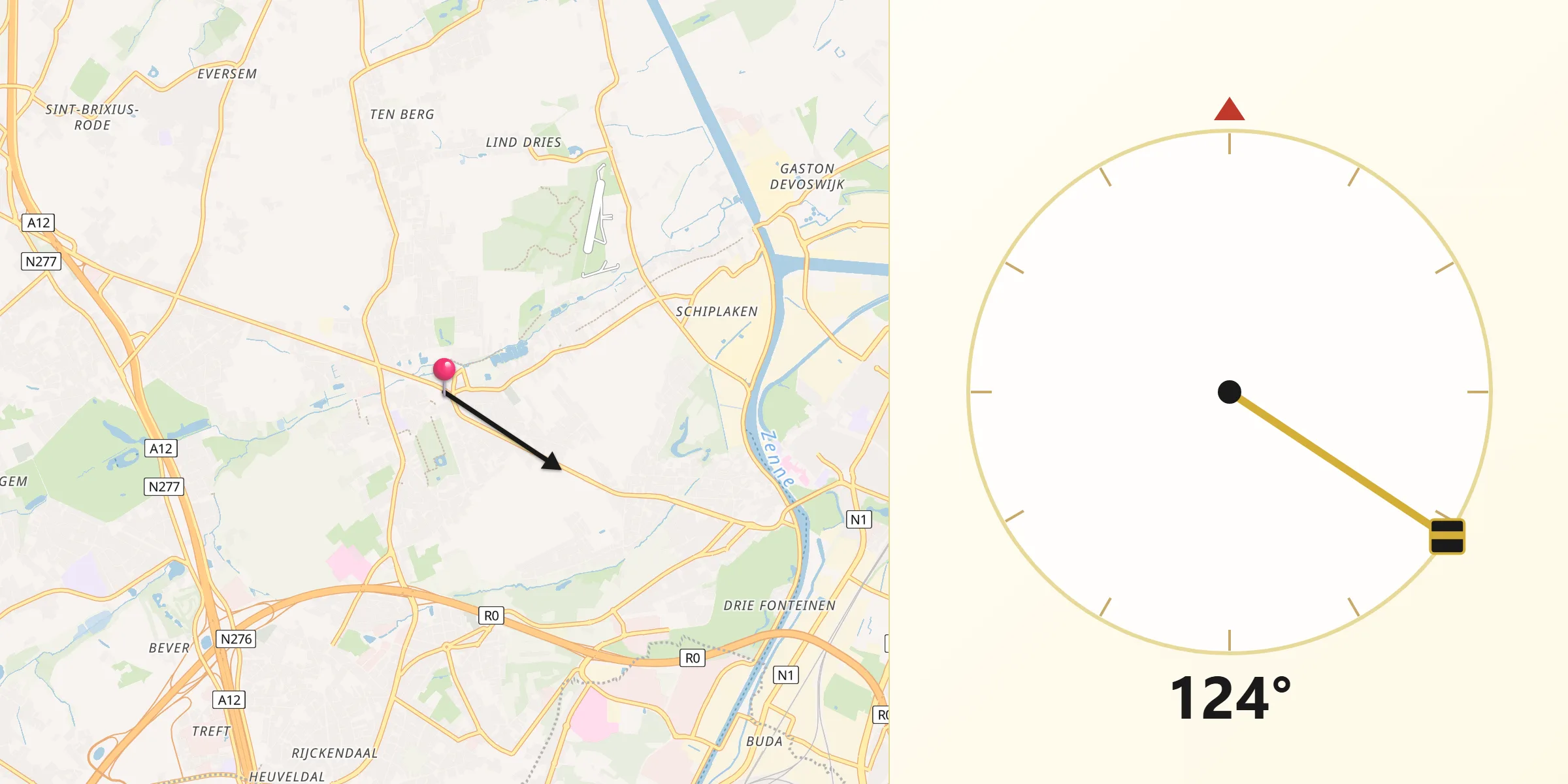 Qibla Richting vanaf Grimbergen