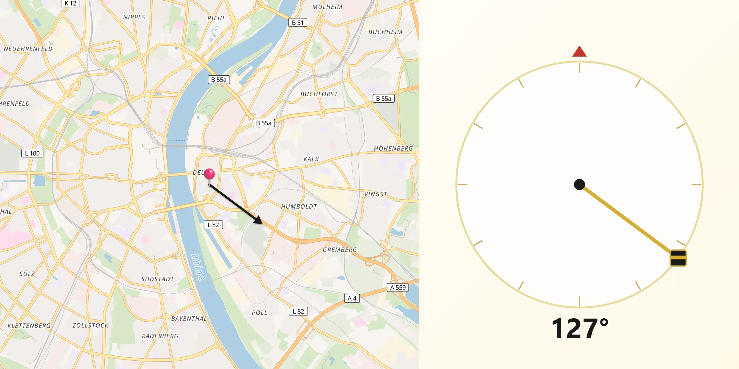 Qibla-Richtung von Köln-Deutz