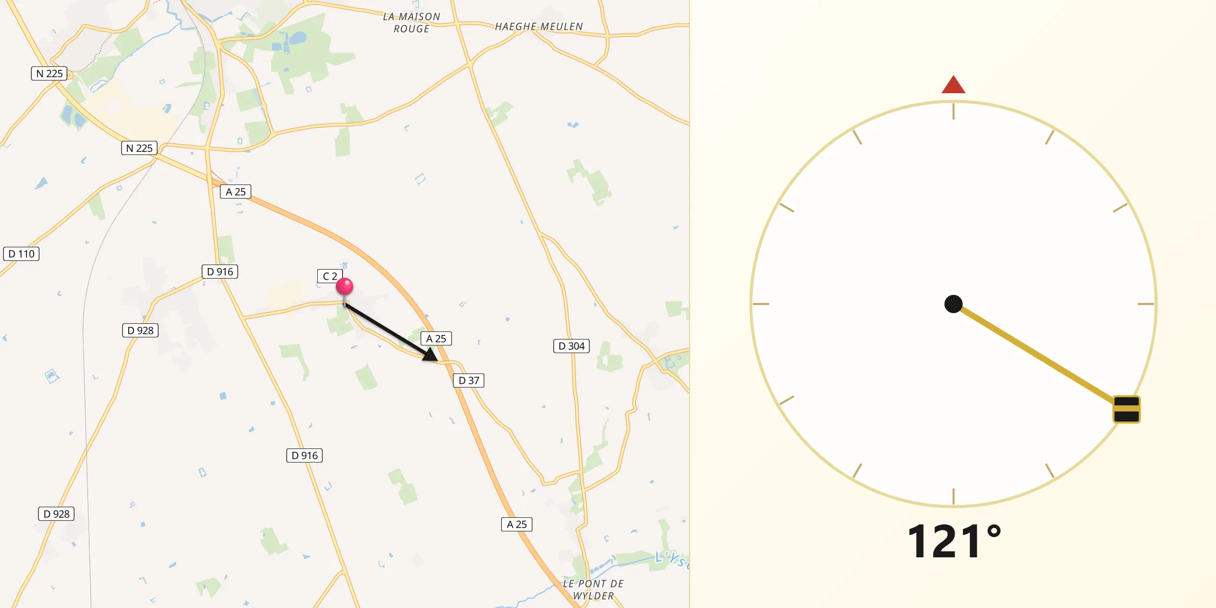 Direction vers la Qibla depuis Quaëdypre