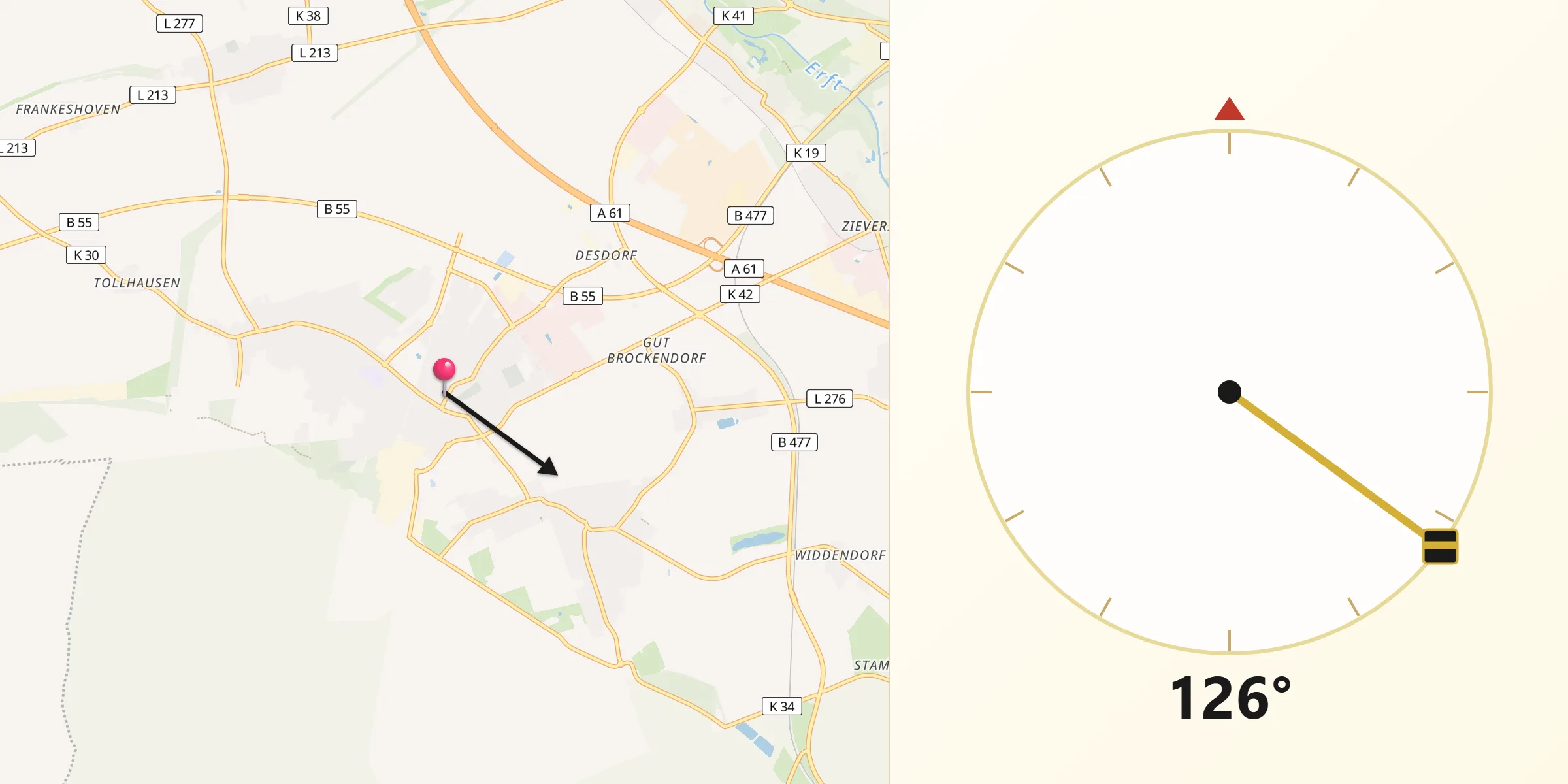 Qibla-Richtung von Elsdorf