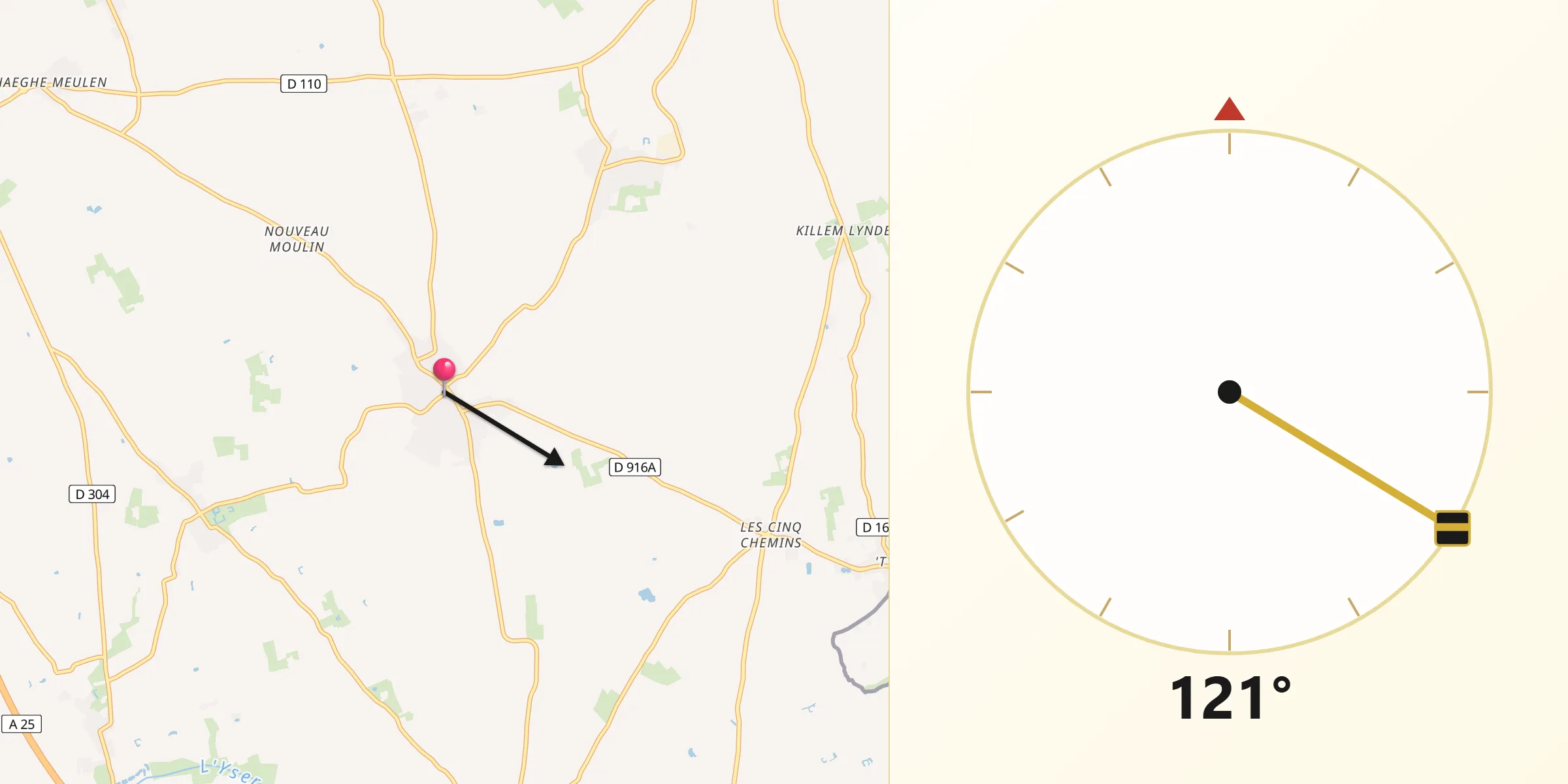 Direction vers la Qibla depuis Rexpoëde