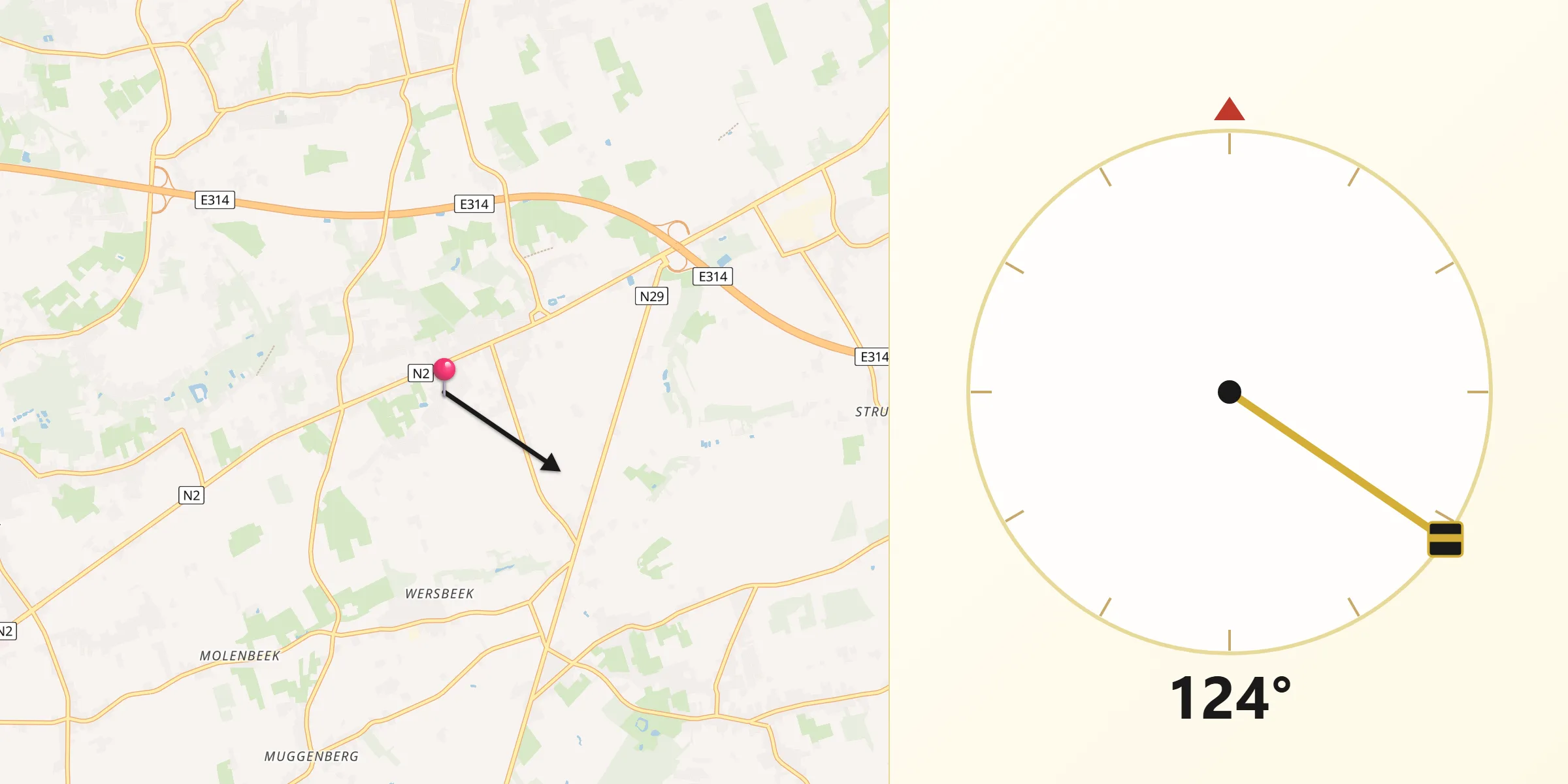 Direction vers la Qibla depuis Bekkevoort