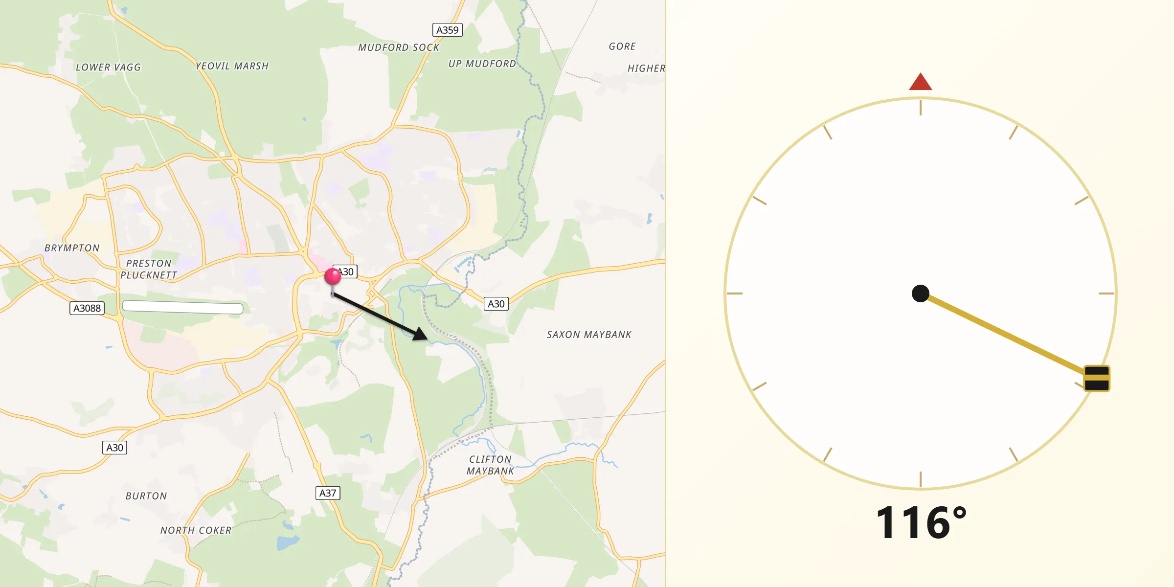 Qibla Direction from Yeovil