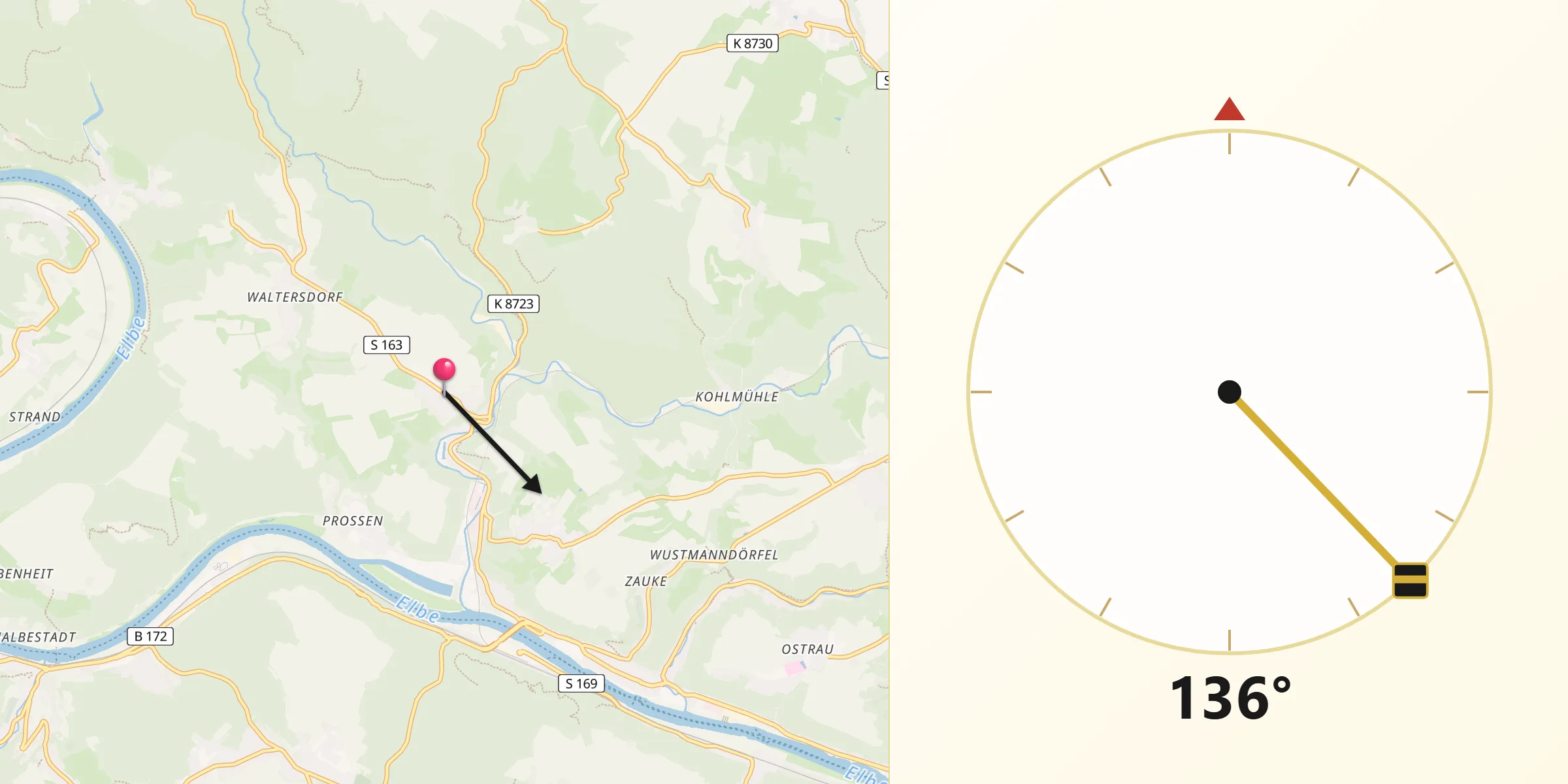Qibla-Richtung von Porschdorf