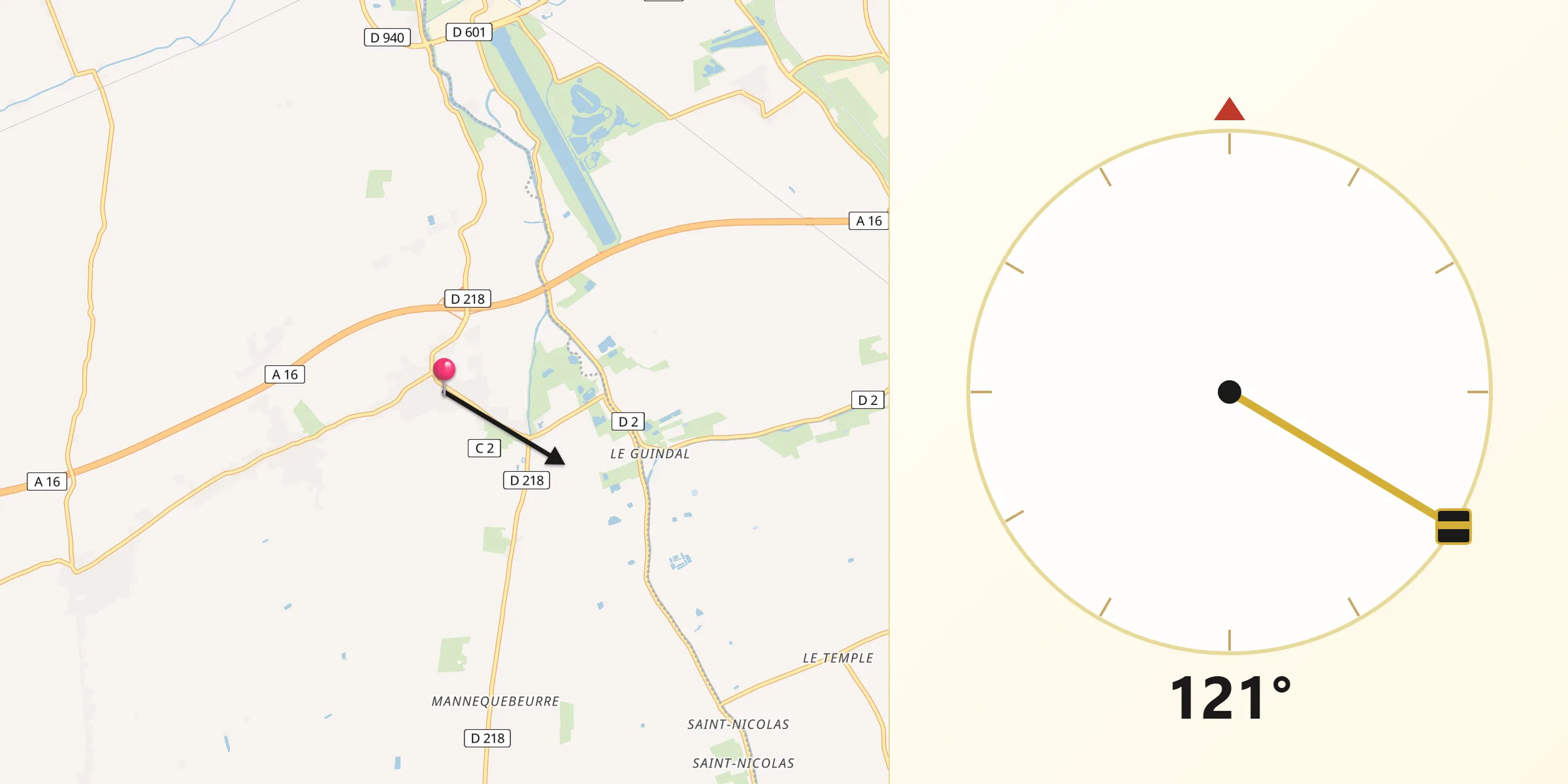 Direction vers la Qibla depuis Saint-Folquin