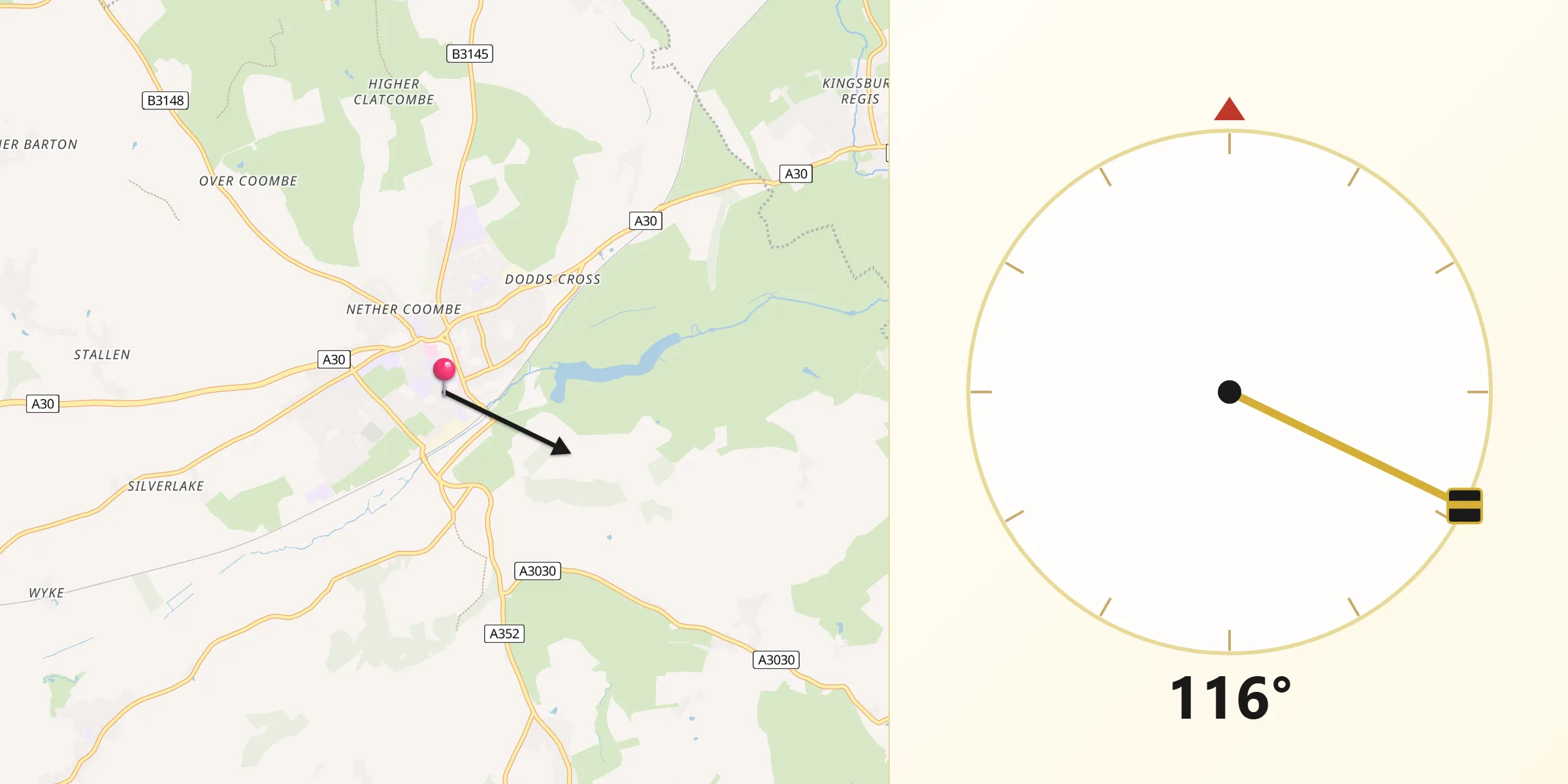 Qibla Direction from Sherborne