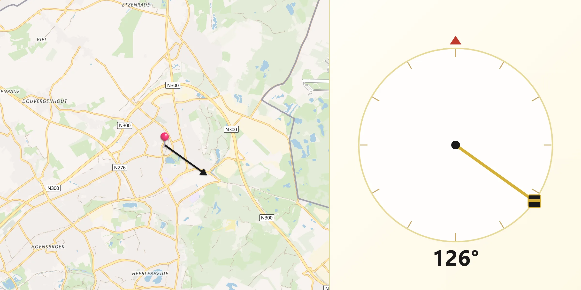 Qibla Richting vanaf Brunssum