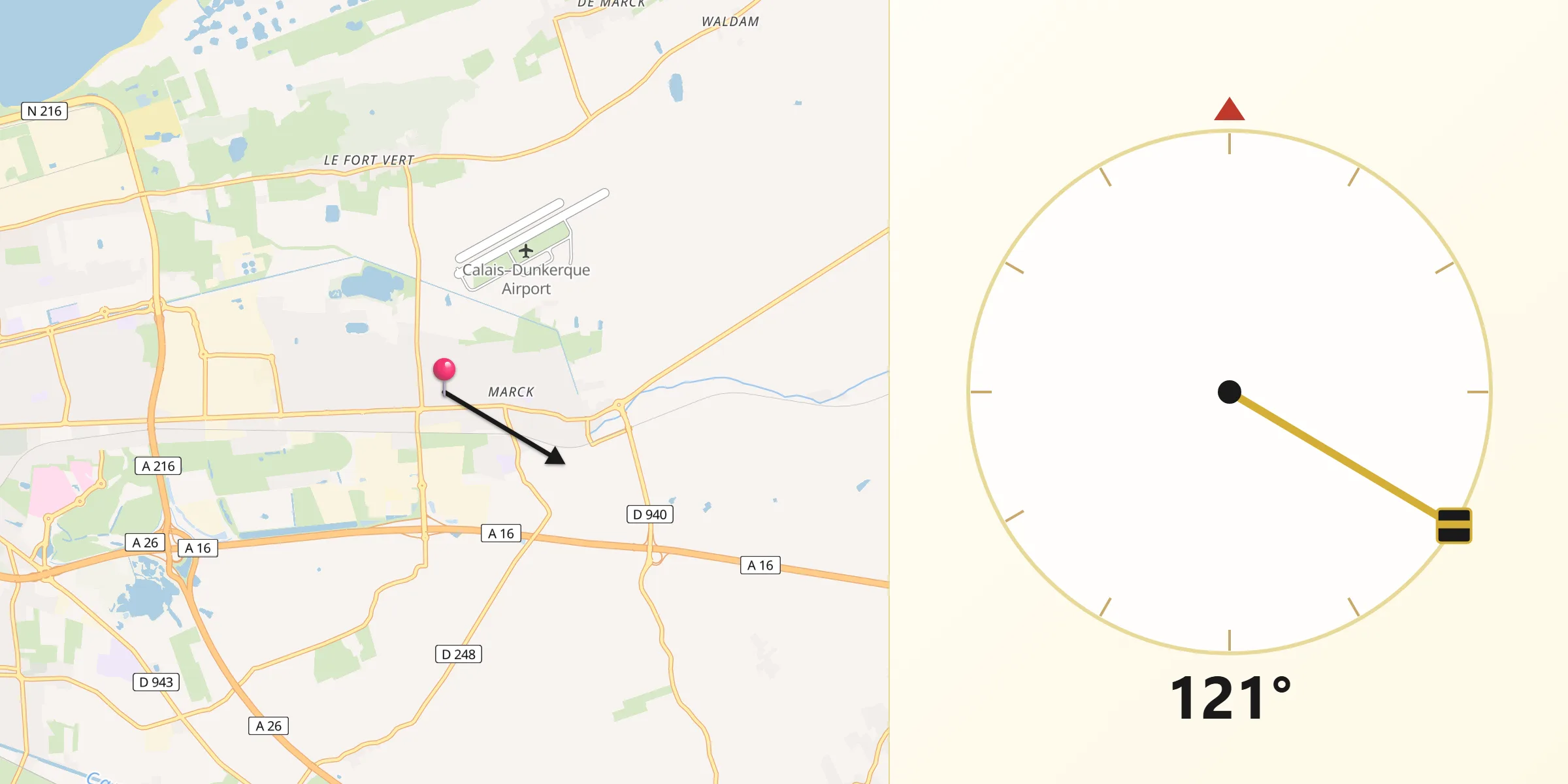 Direction vers la Qibla depuis Marck
