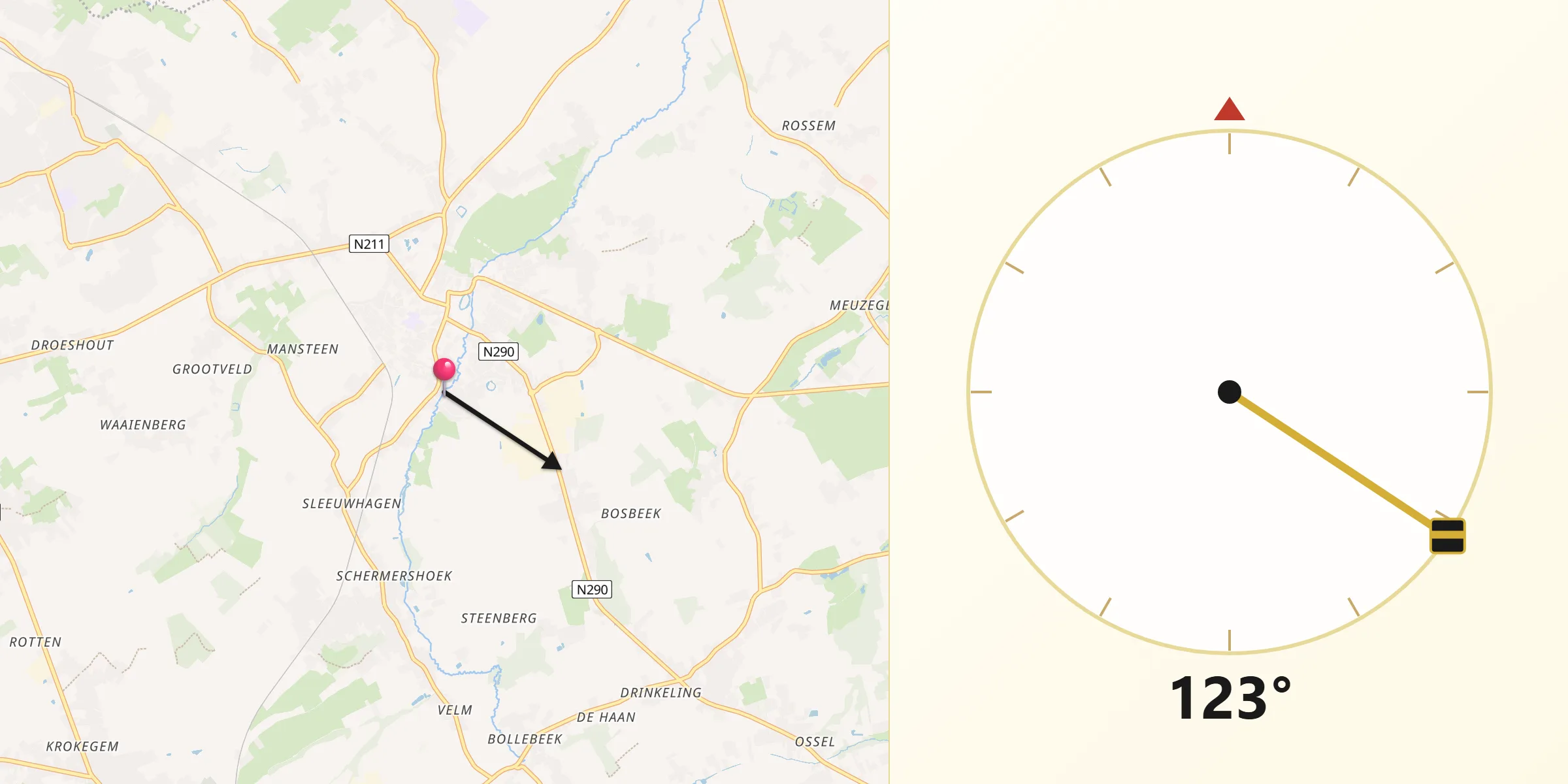 Direction vers la Qibla depuis Merchtem