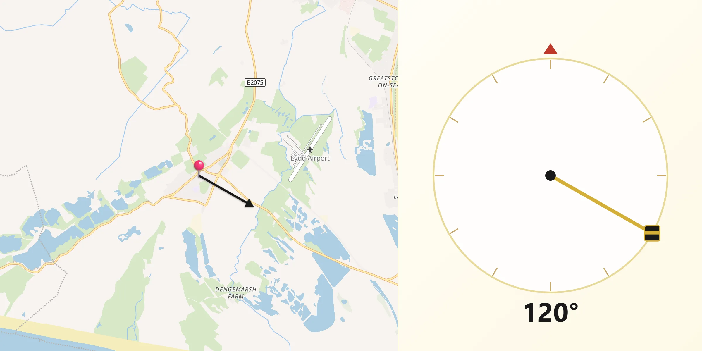 Qibla Direction from Lydd