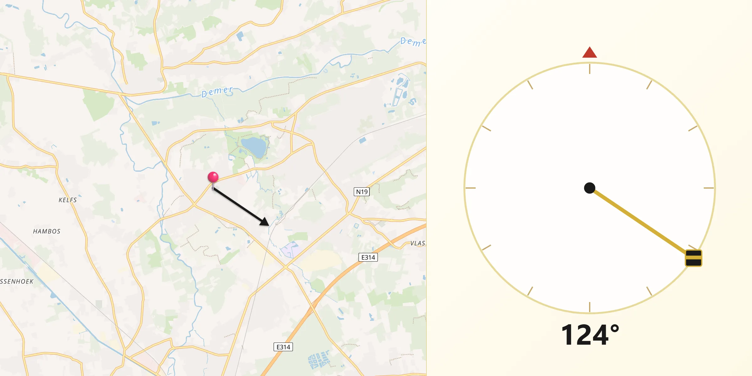 Qibla Richting vanaf Rotselaar