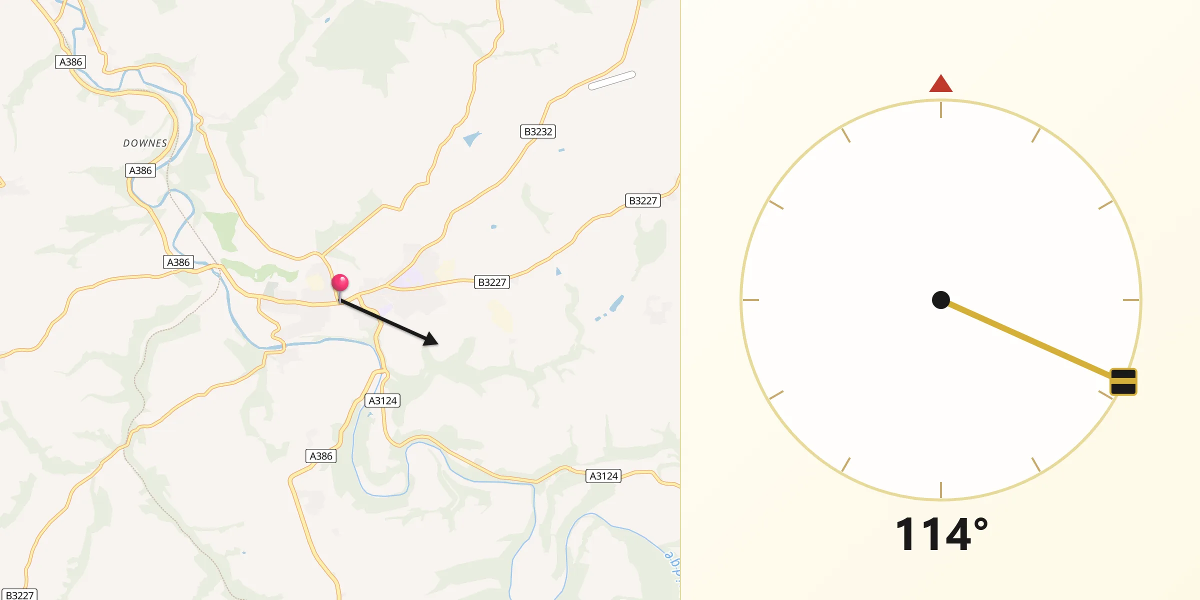 Qibla Direction from Great Torrington