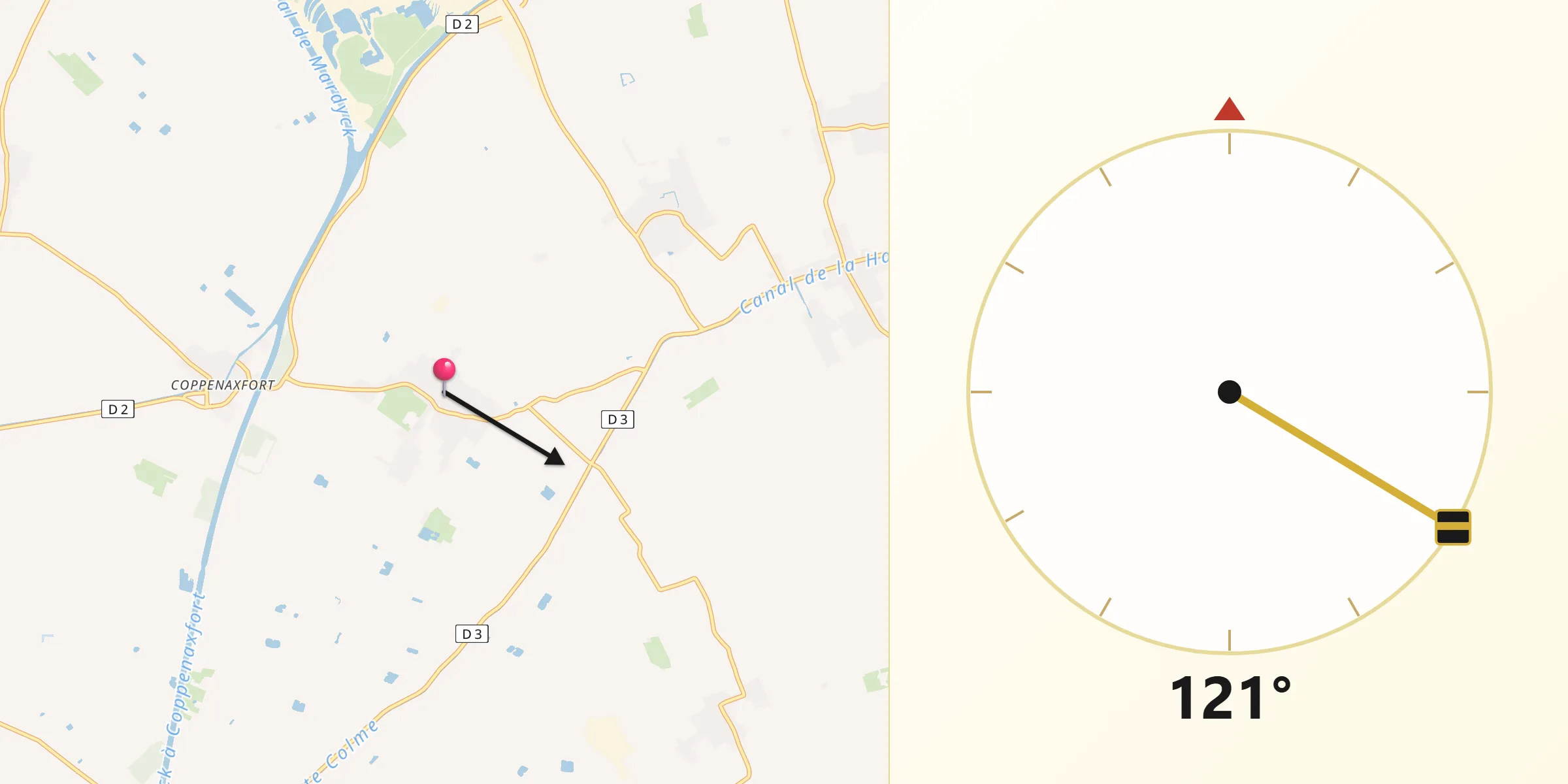 Direction vers la Qibla depuis Brouckerque