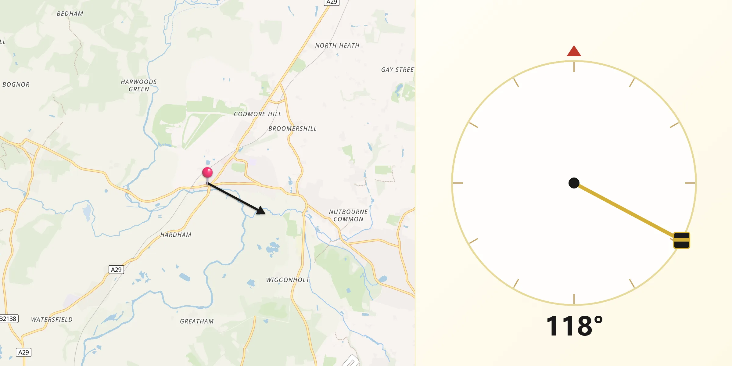 Qibla Direction from Pulborough
