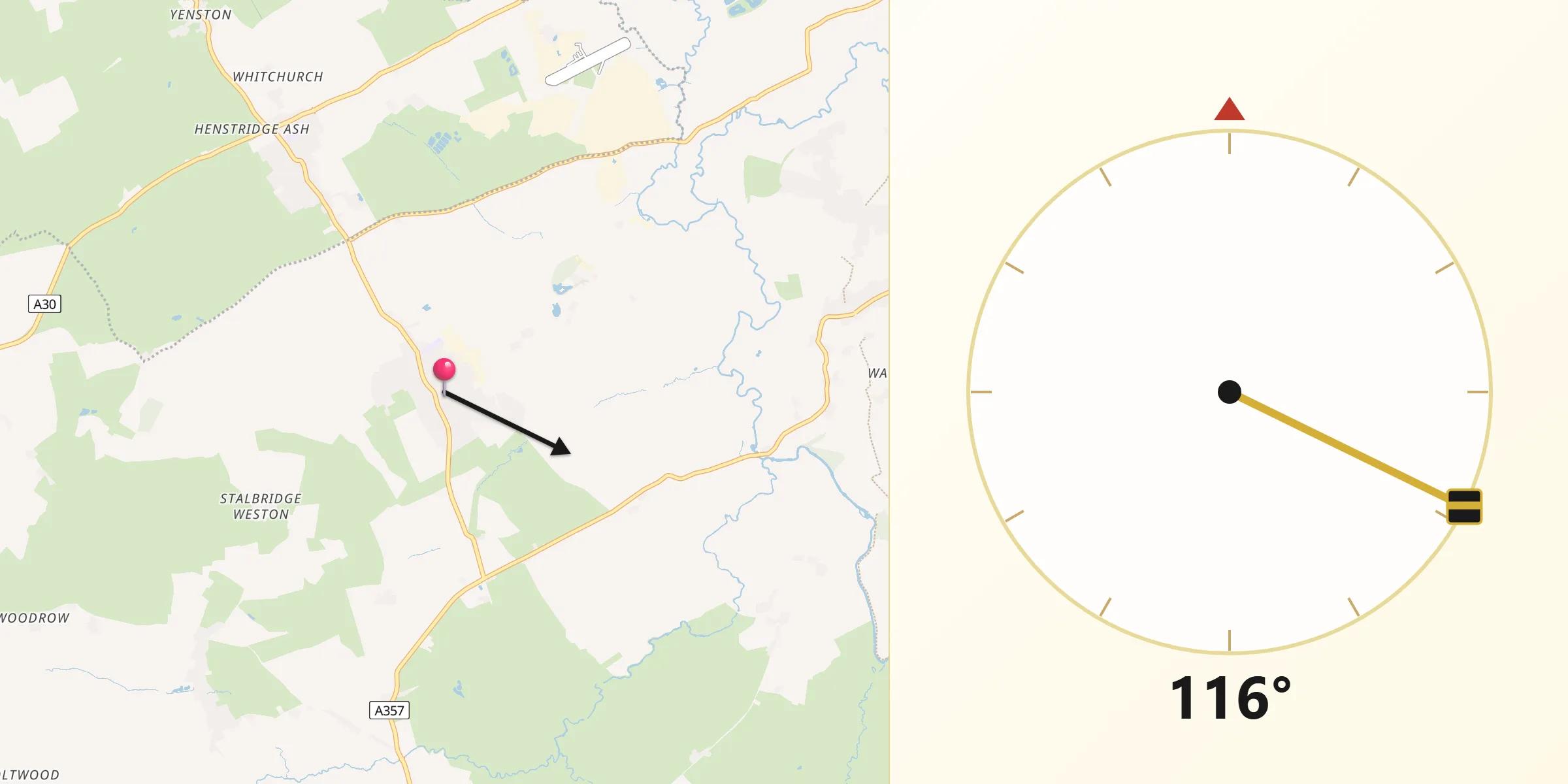 Qibla Direction from Stalbridge