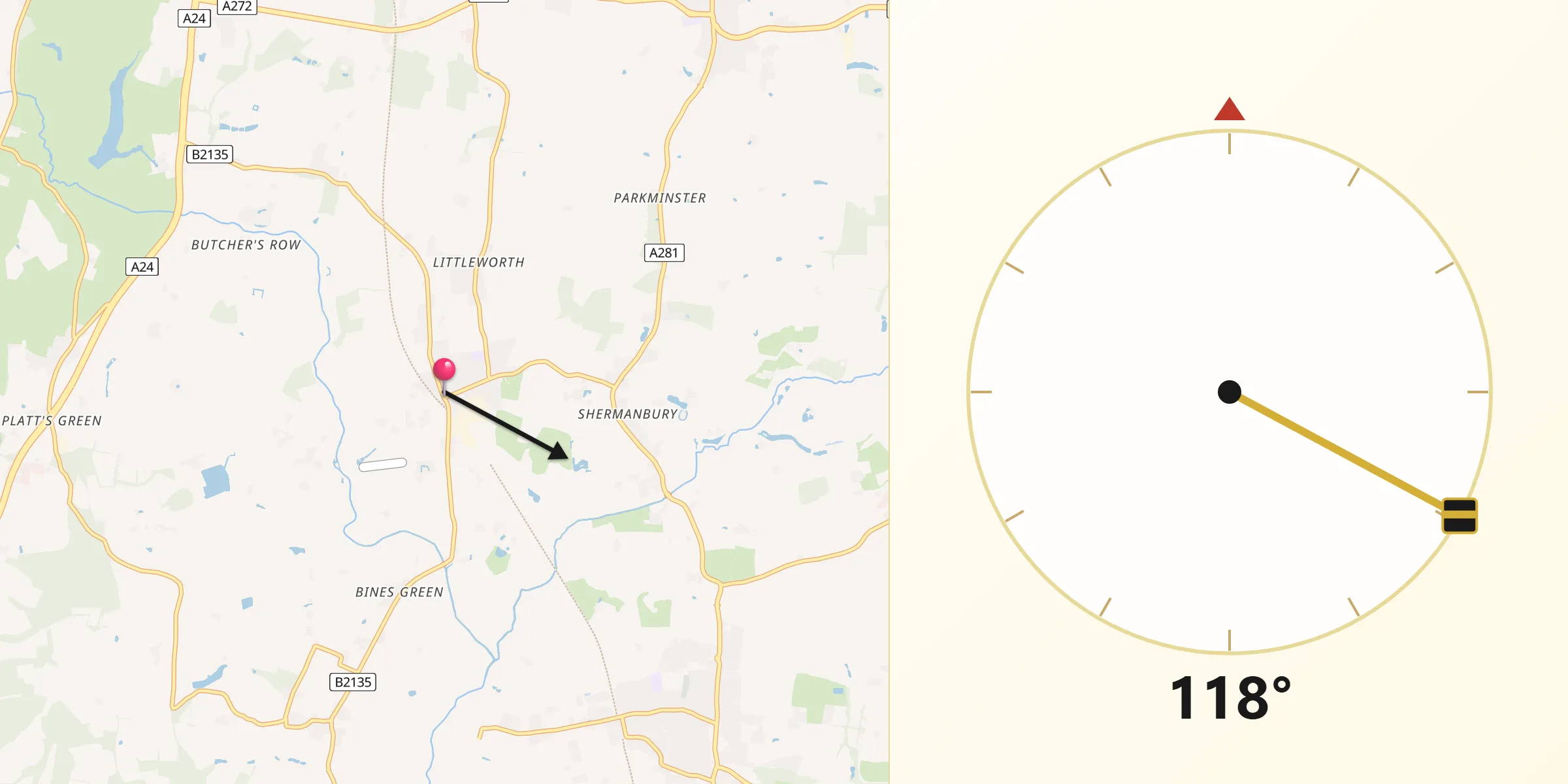 Qibla Direction from Partridge Green