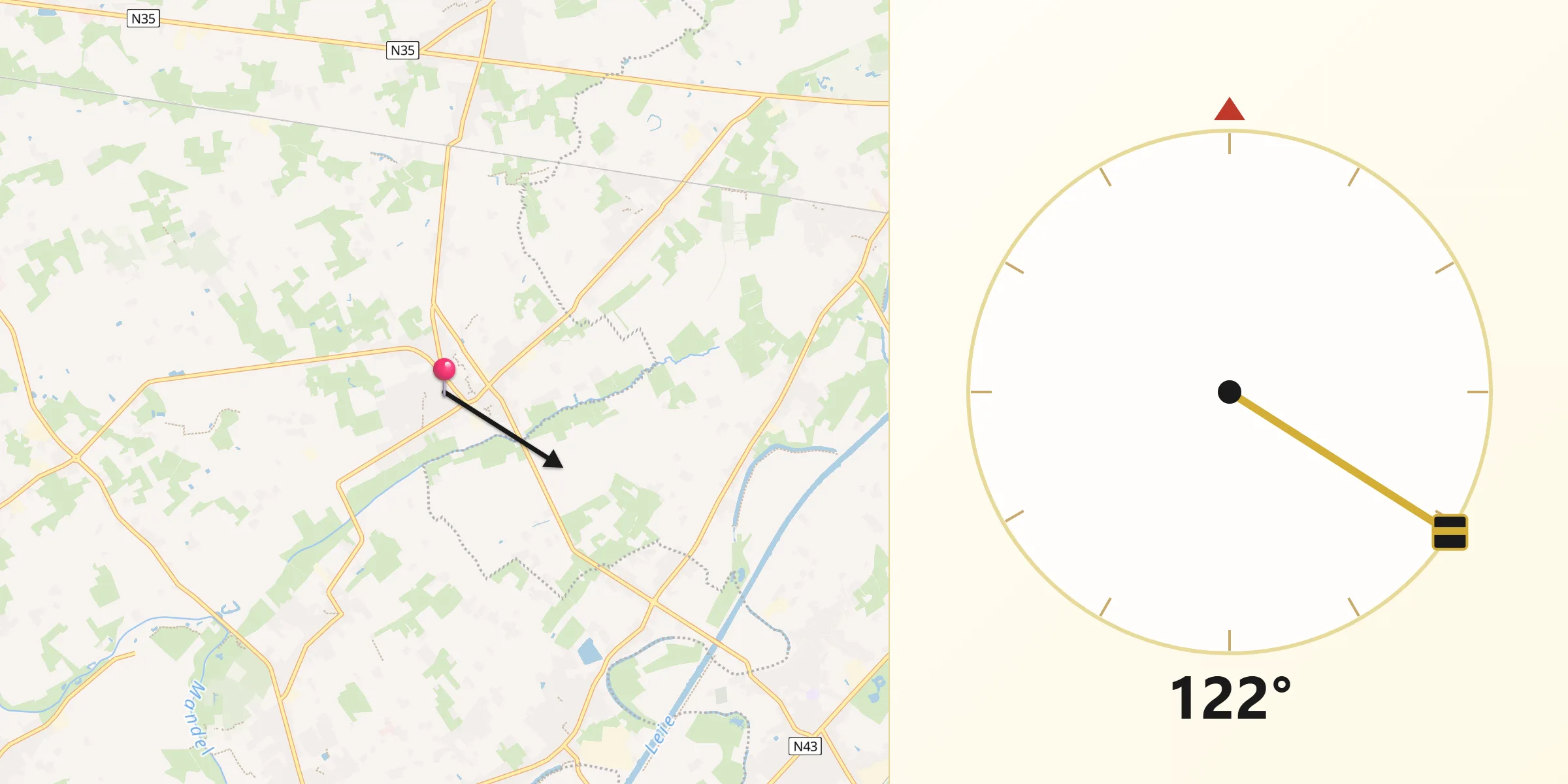 Direction vers la Qibla depuis Dentergem