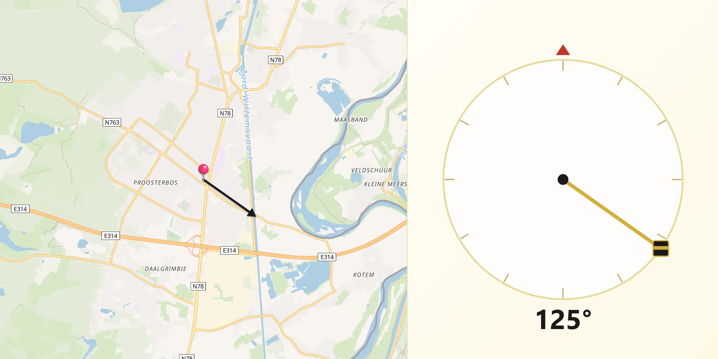 Qibla Richting vanaf Maasmechelen