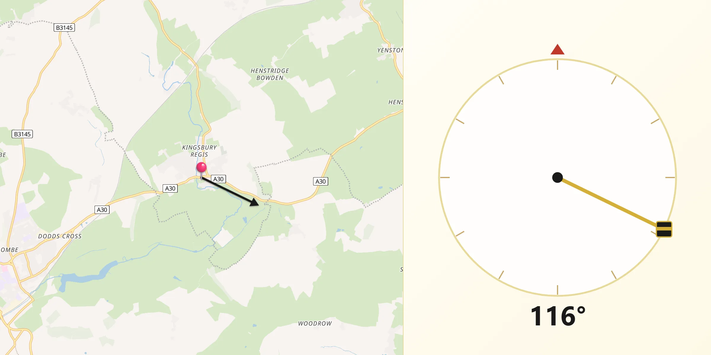 Qibla Direction from Milborne Port