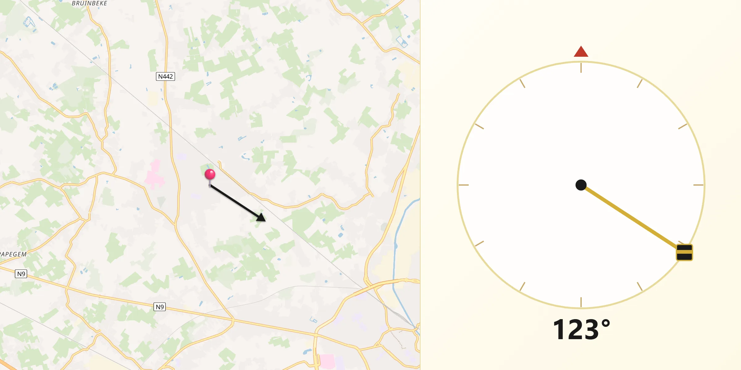 Direction vers la Qibla depuis Lede