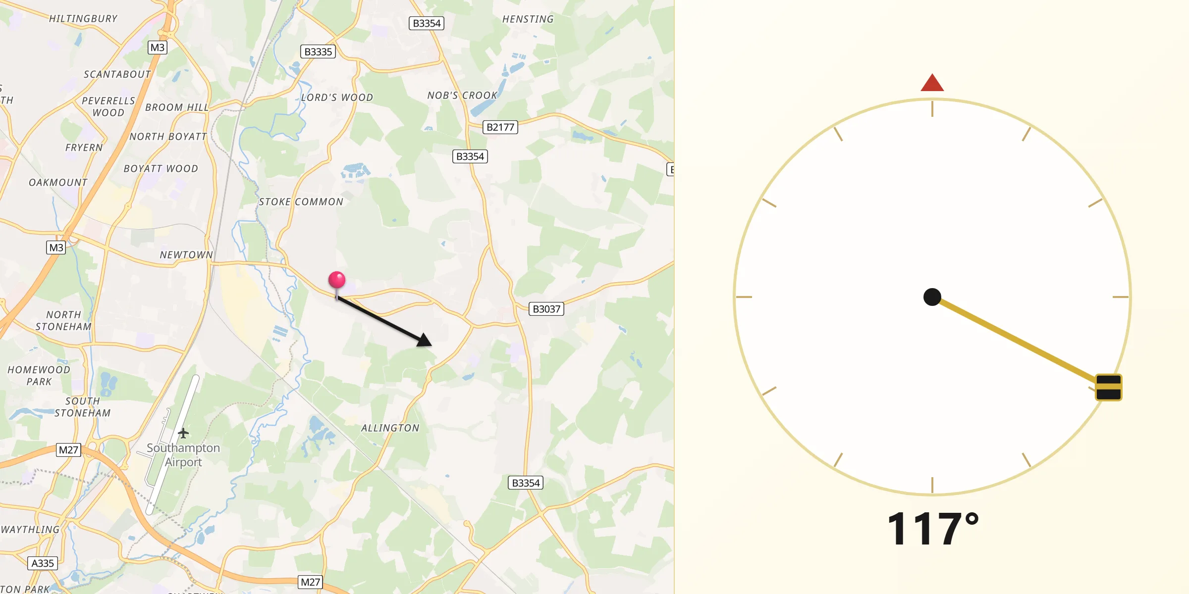 Qibla Direction from Bishopstoke