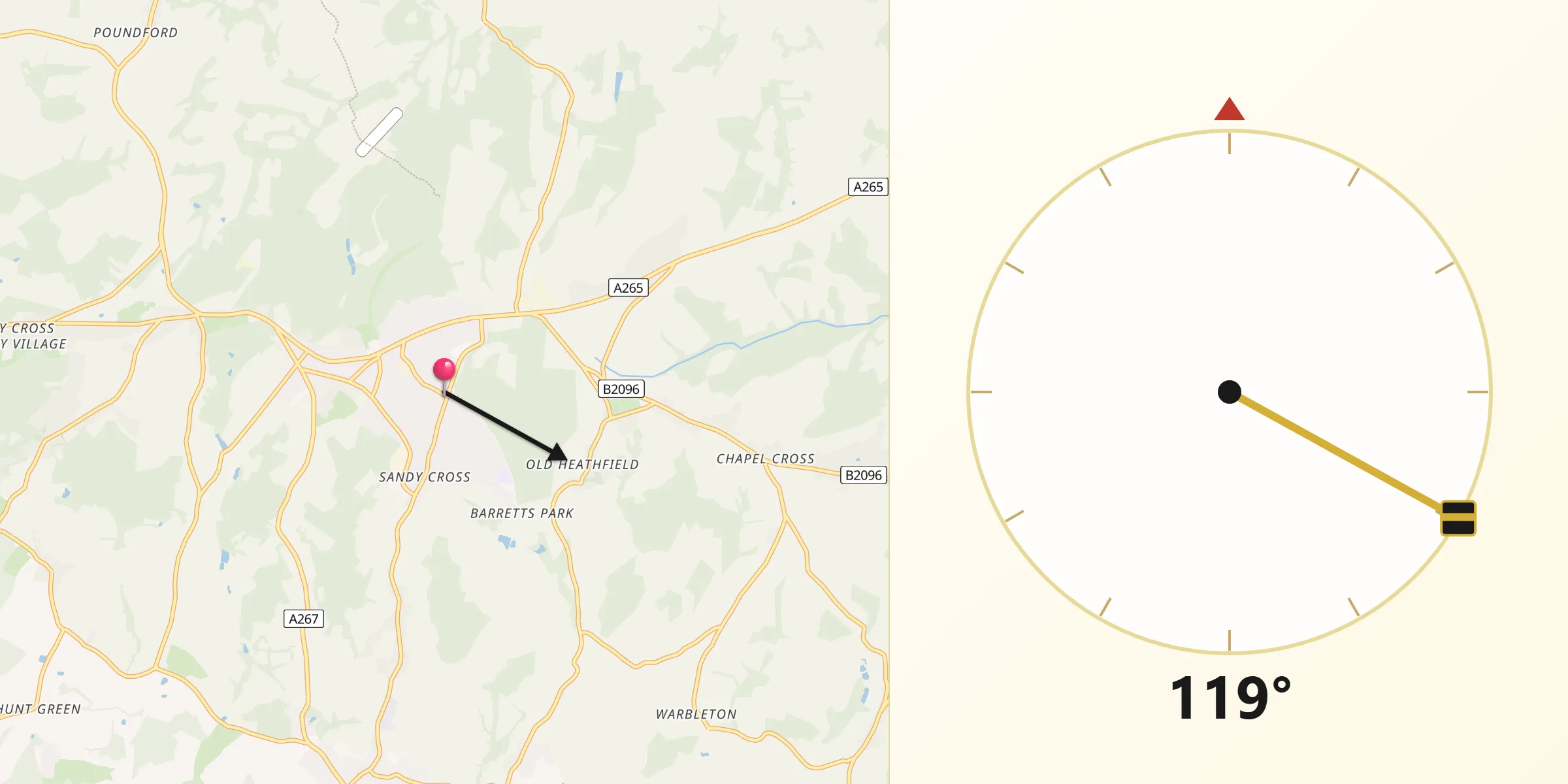 Qibla Direction from Heathfield