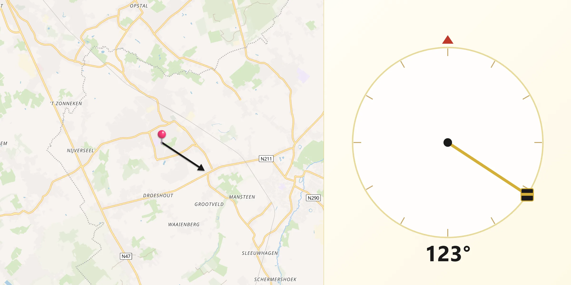 Direction vers la Qibla depuis Opwijk
