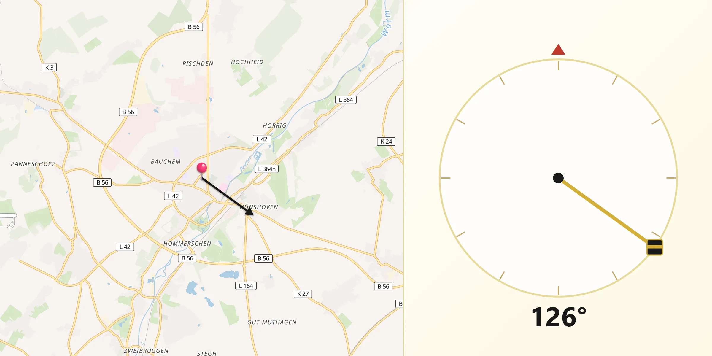 Qibla-Richtung von Geilenkirchen