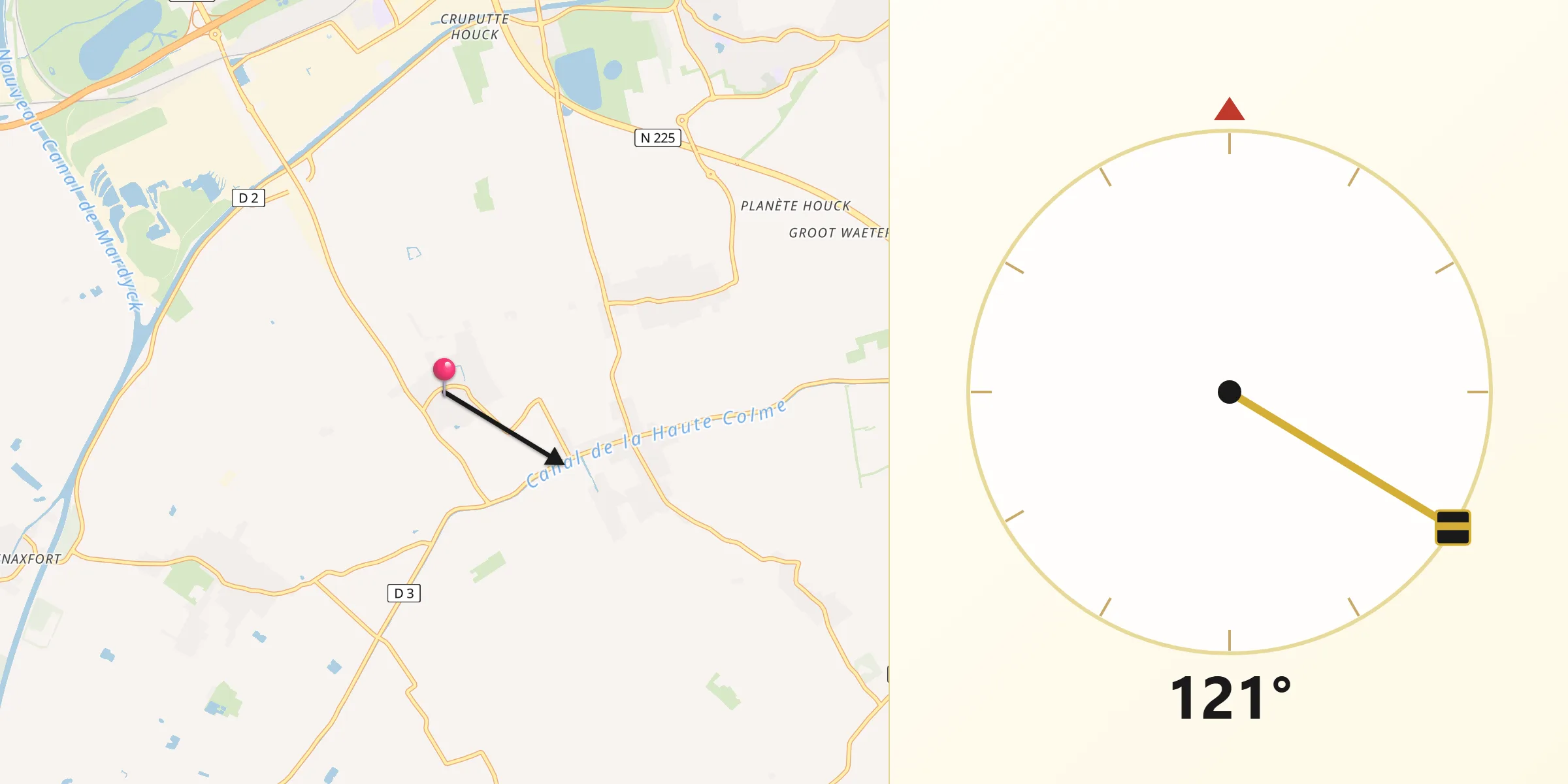 Direction vers la Qibla depuis Spycker