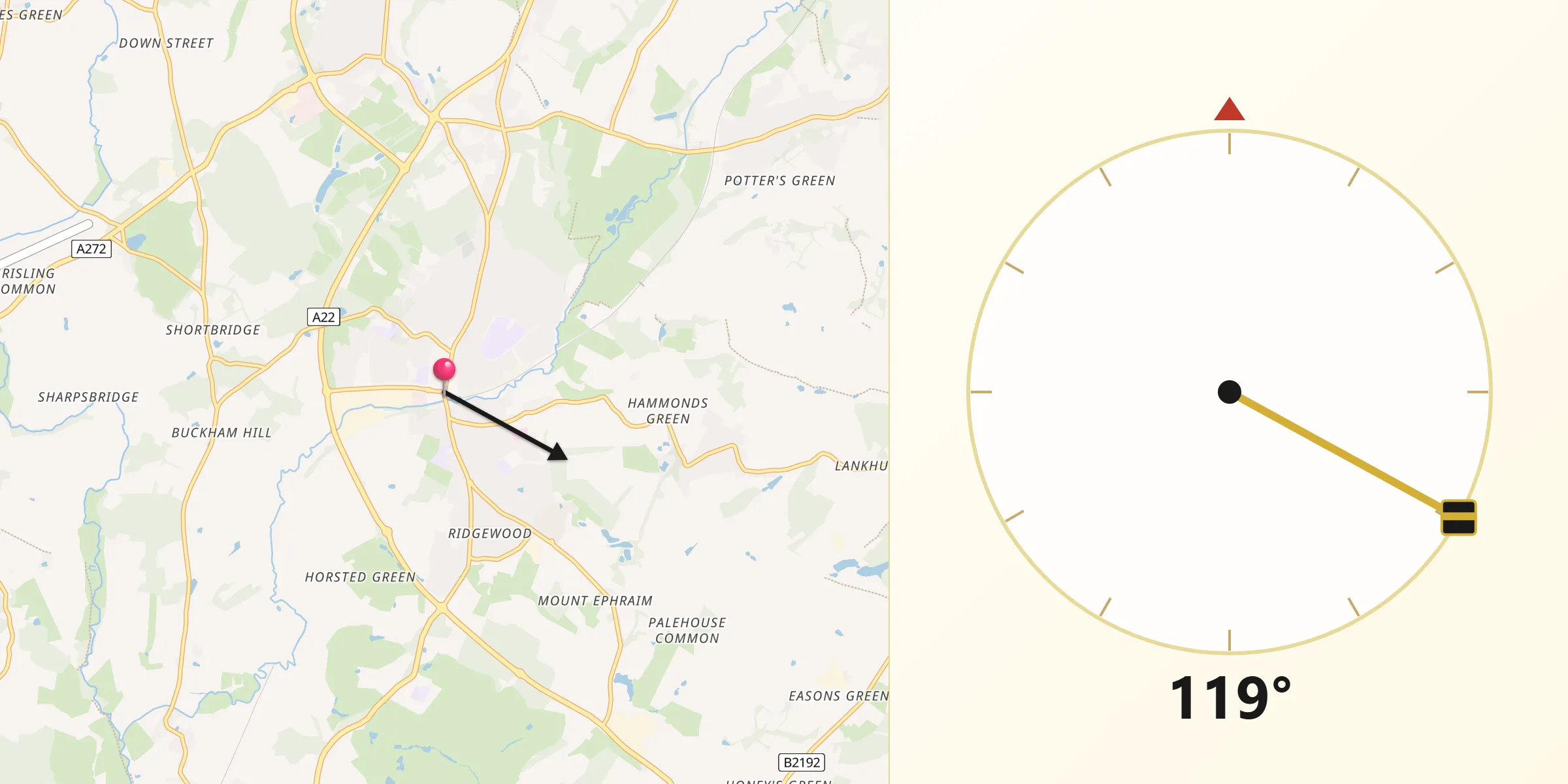 Qibla Direction from Uckfield