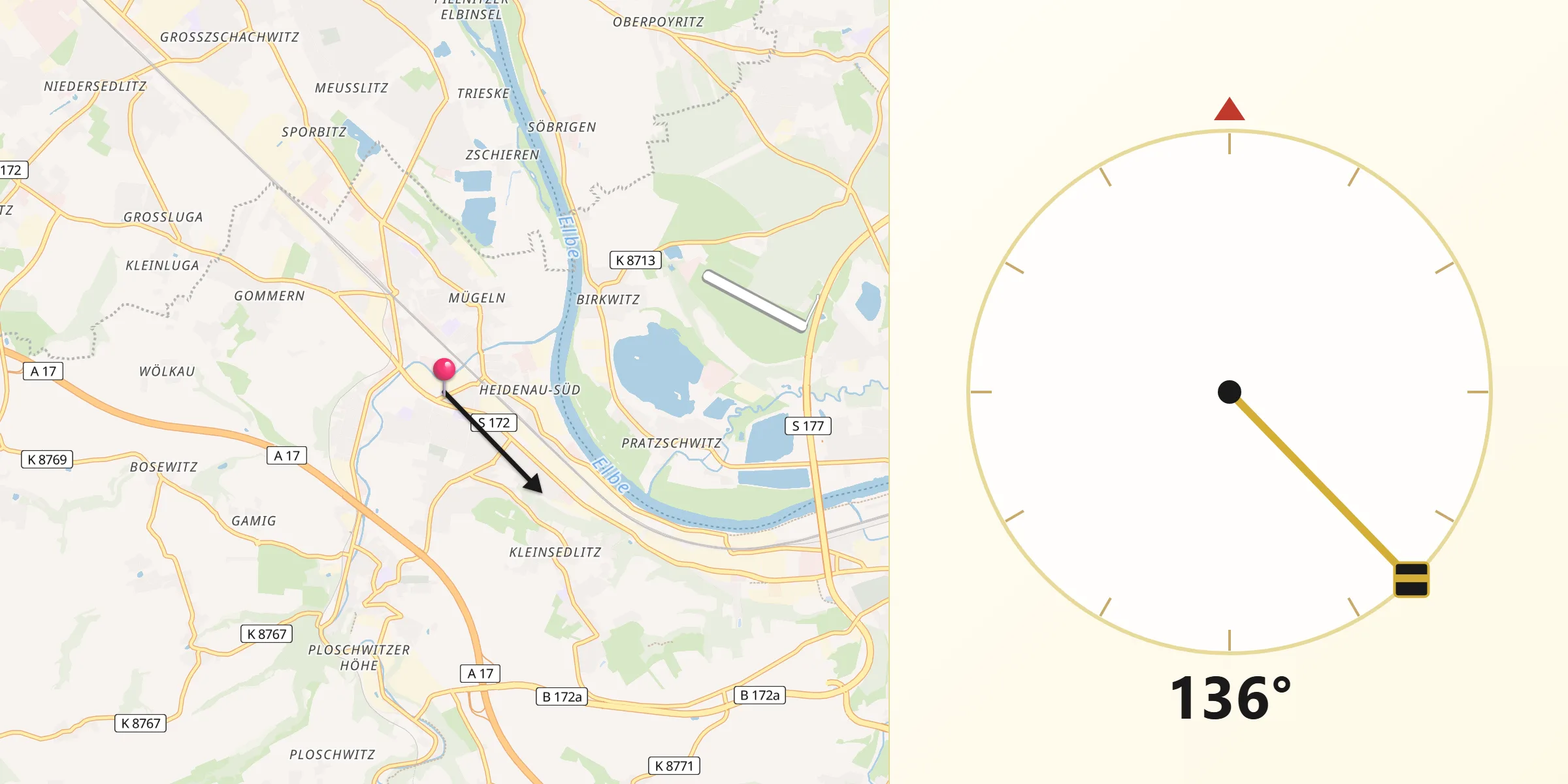Qibla-Richtung von Heidenau
