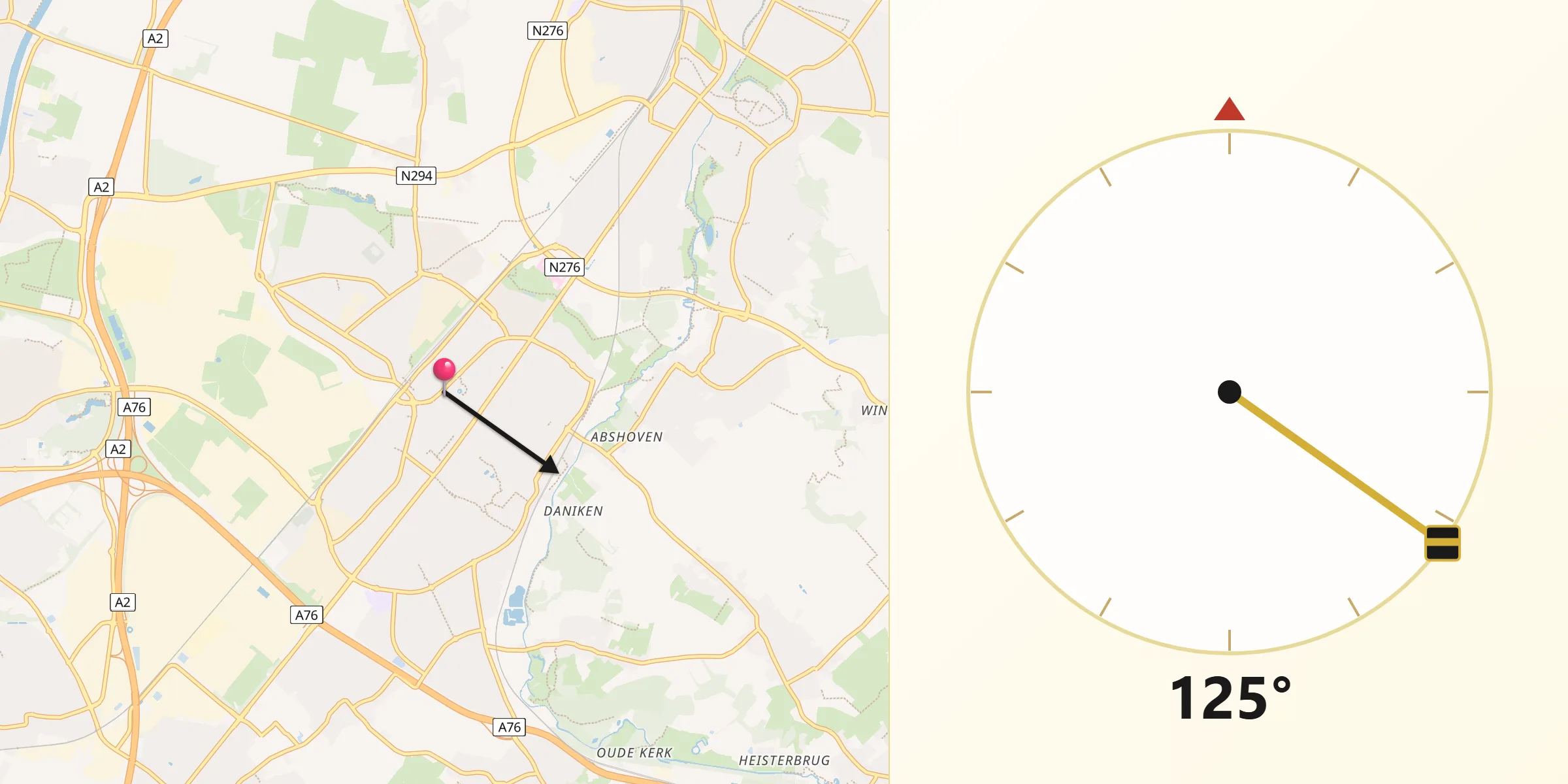 Qibla Richting vanaf Geleen