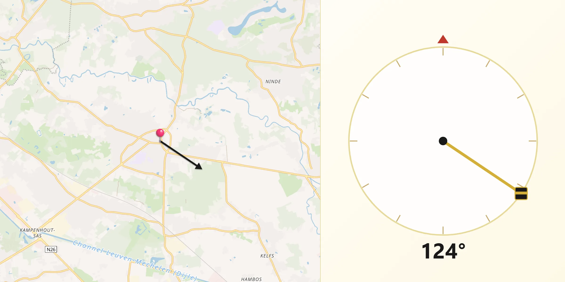 Direction vers la Qibla depuis Haacht