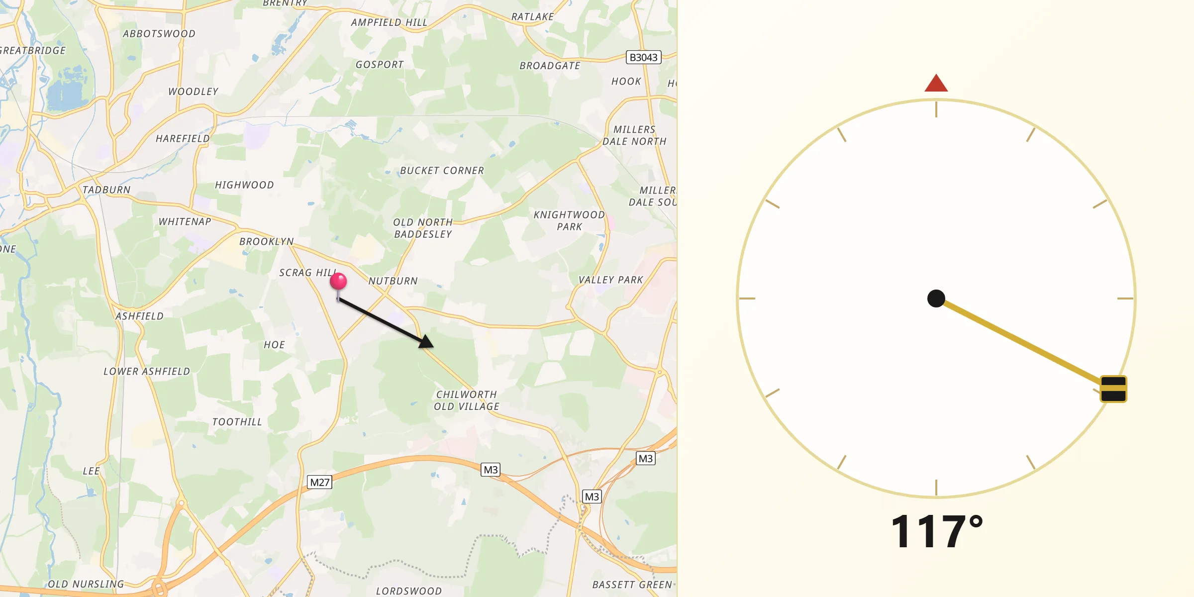 Qibla Direction from North Baddesley