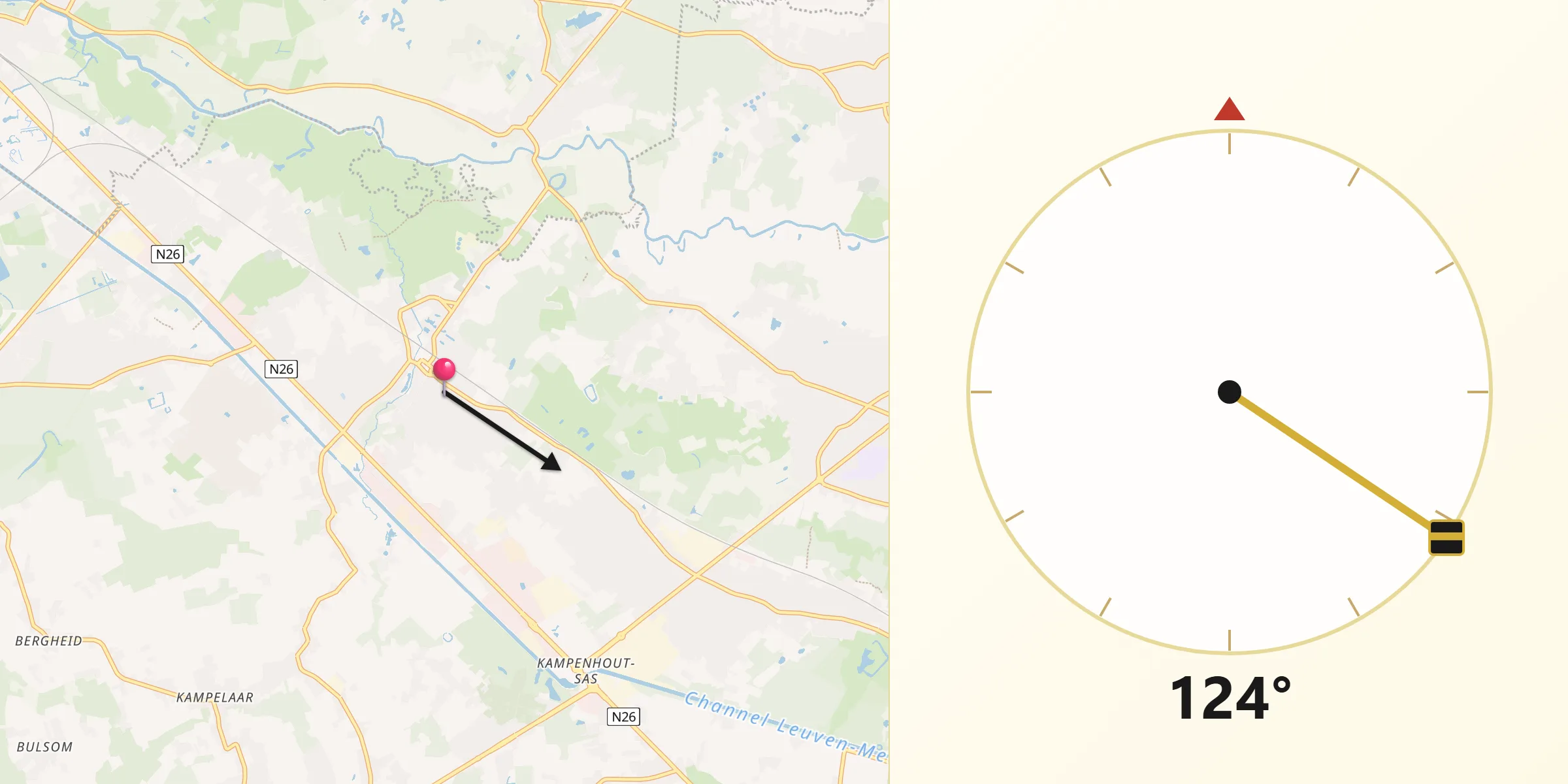 Direction vers la Qibla depuis Boortmeerbeek