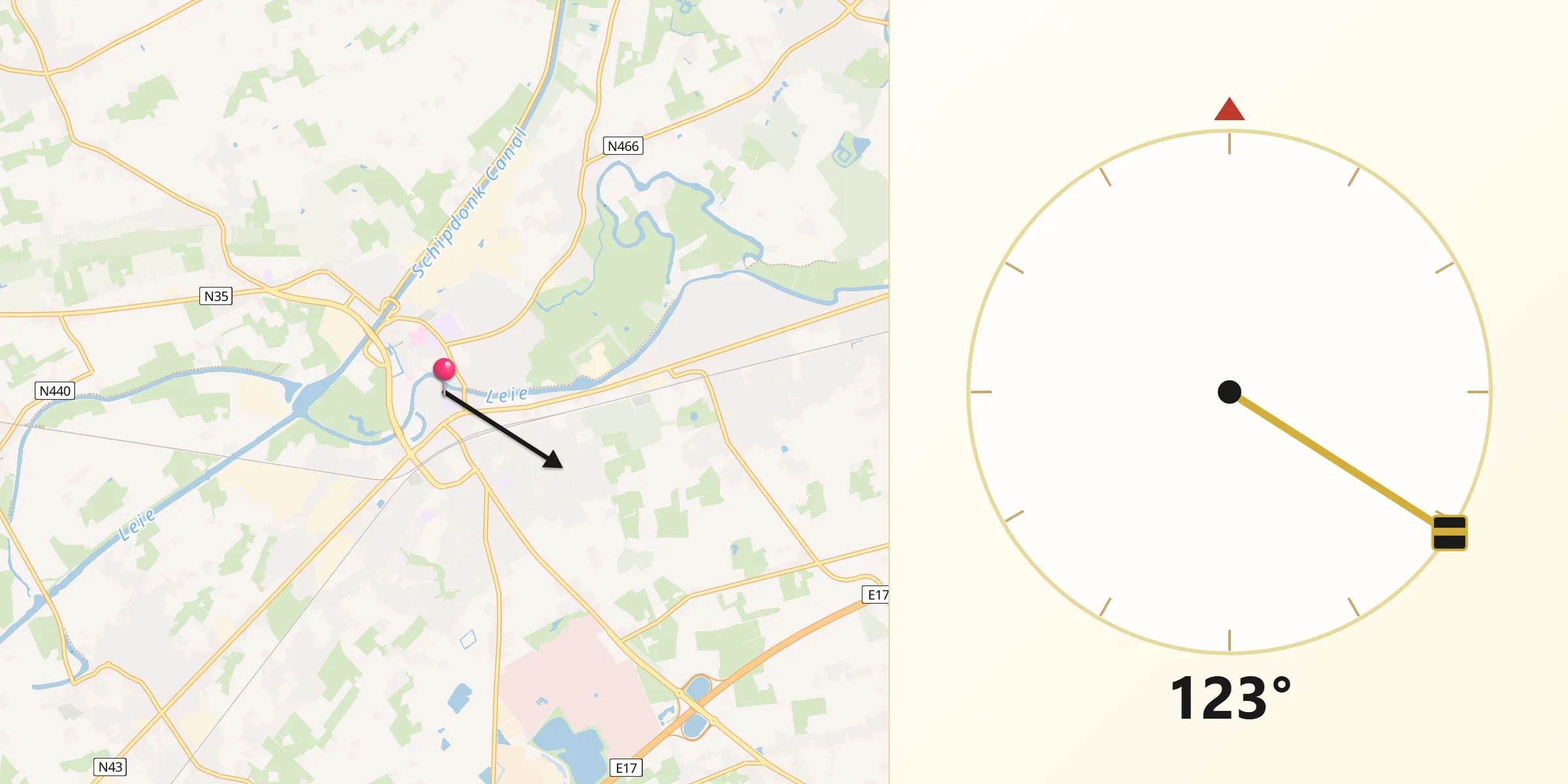 Direction vers la Qibla depuis Deinze