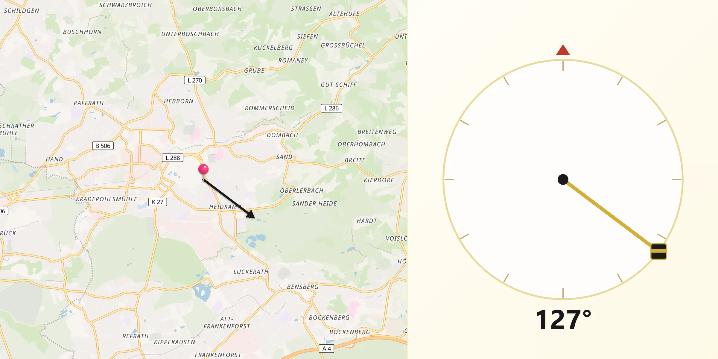 Qibla-Richtung von Bergisch Gladbach