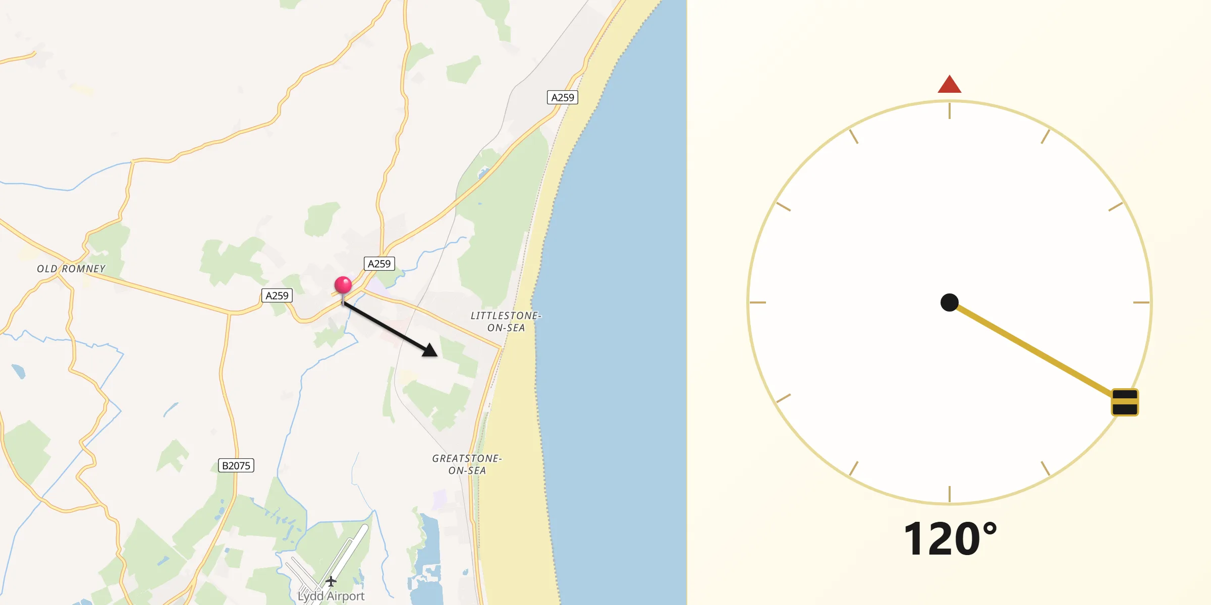 Qibla Direction from New Romney