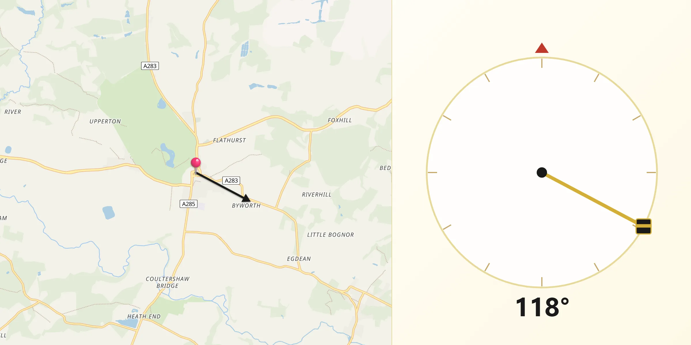 Qibla Direction from Petworth