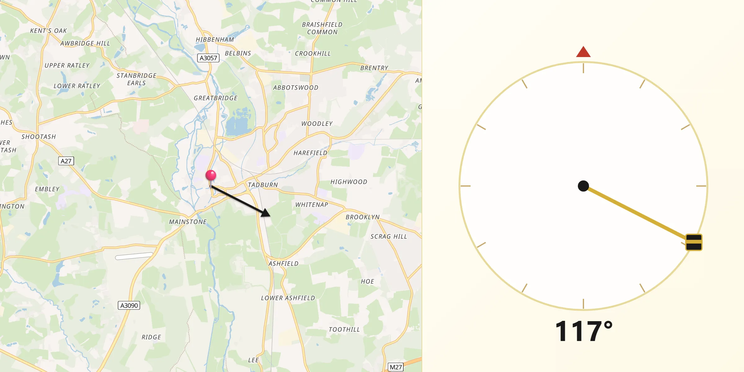 Qibla Direction from Romsey