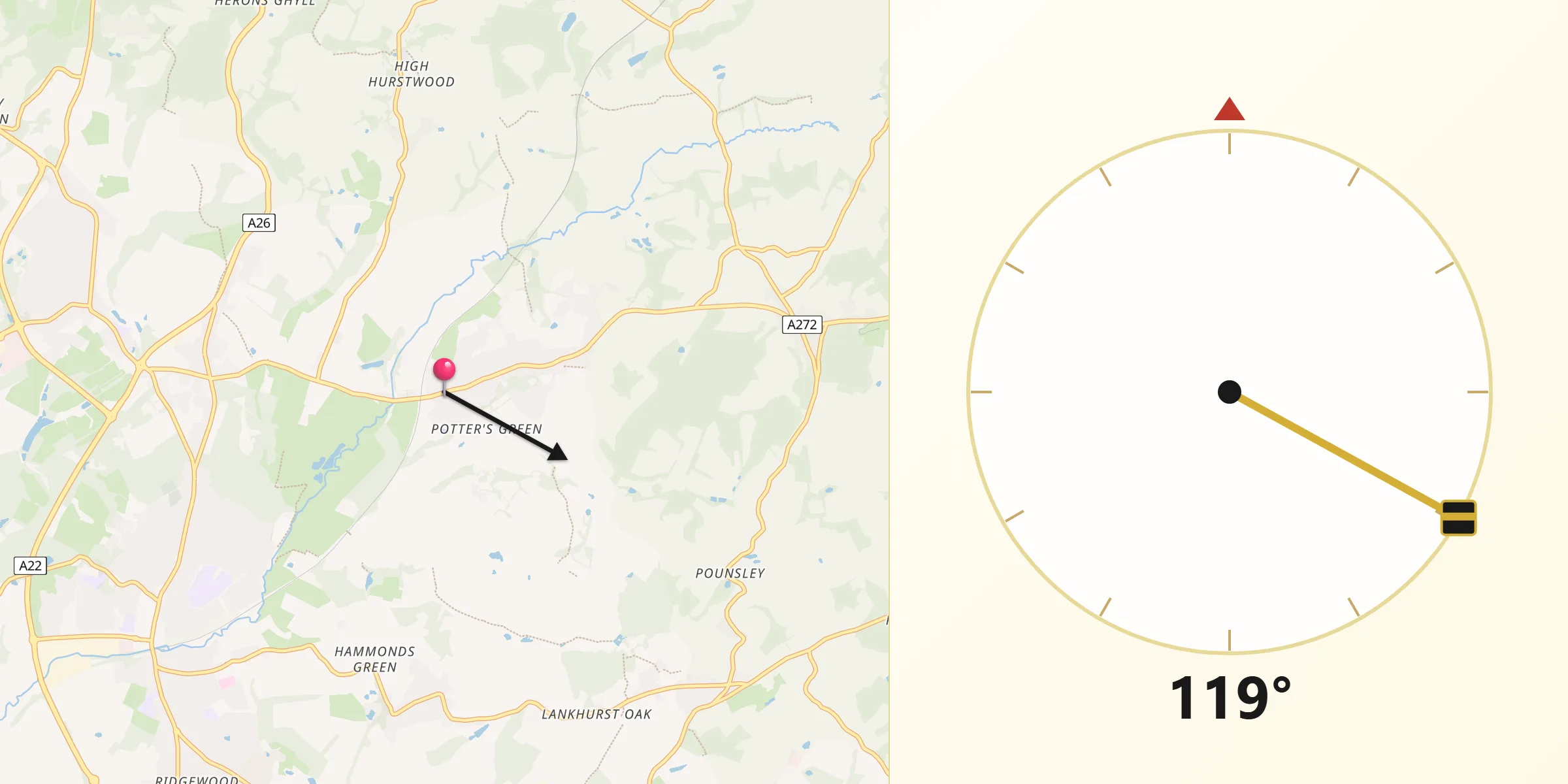 Qibla Direction from Buxted