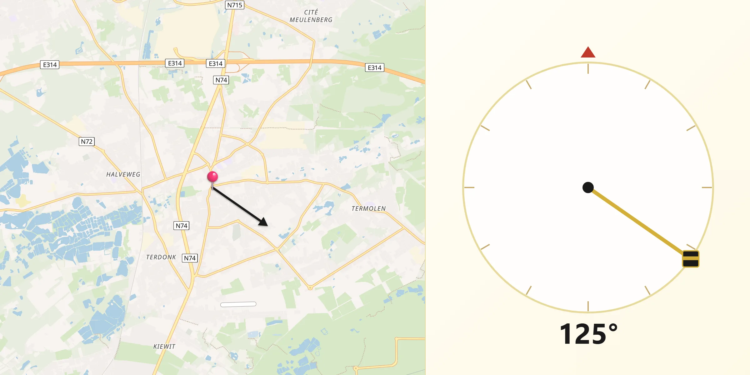 Qibla Richting vanaf Zonhoven