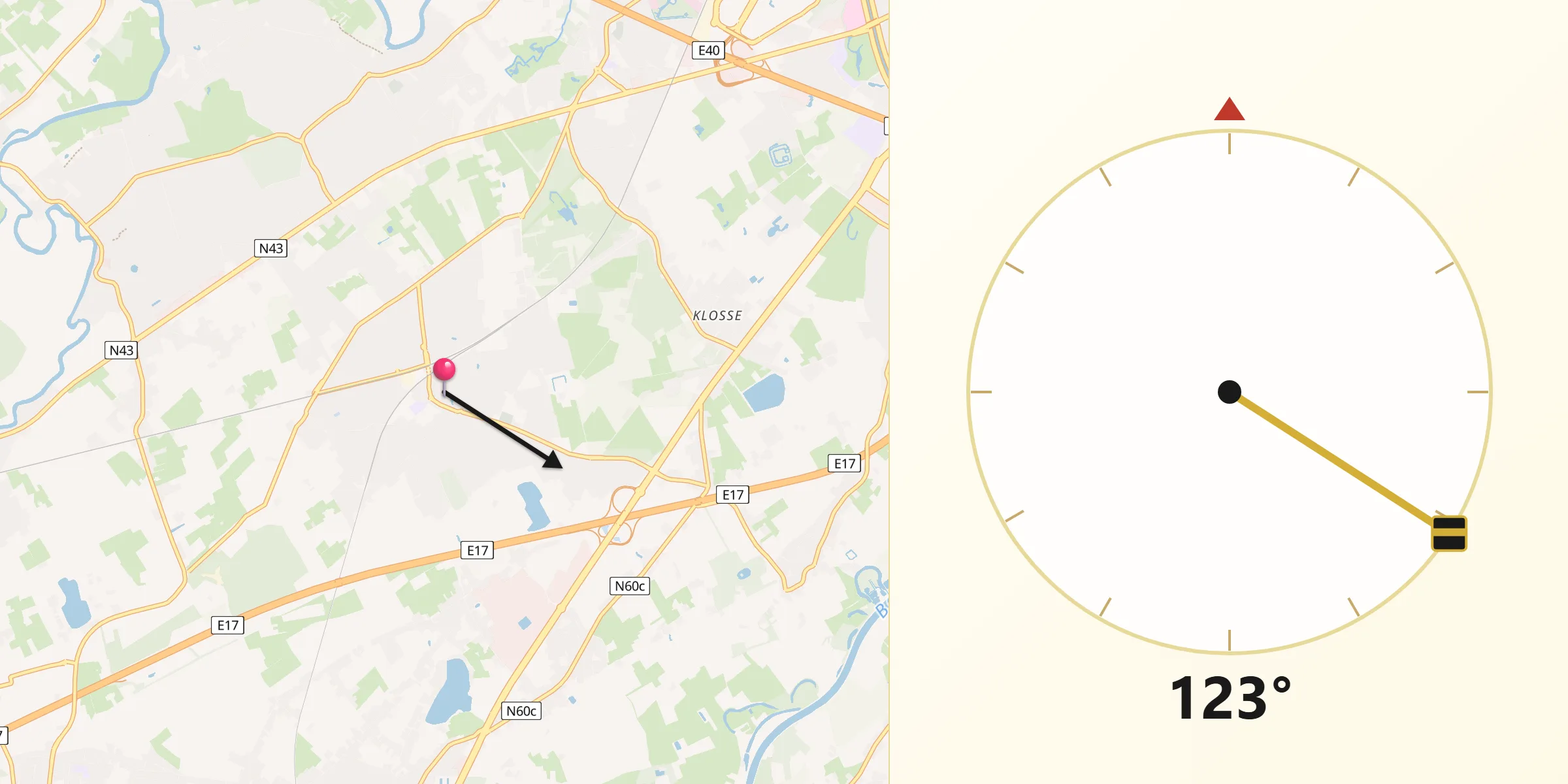 Direction vers la Qibla depuis De Pinte